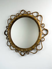 Spanish Rattan Bamboo Oval Mirror, 1960s
