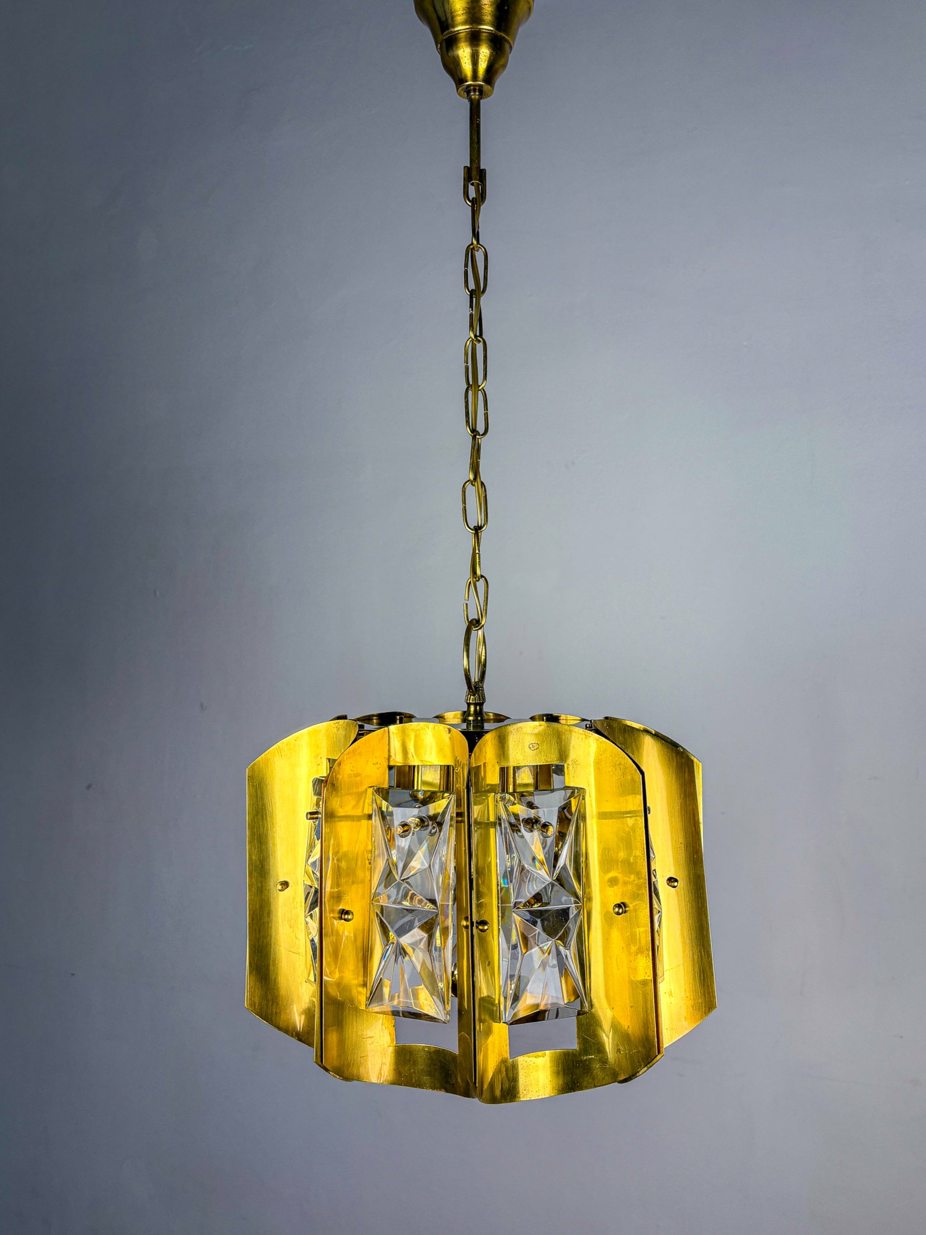 Kinkeldey Cut Crystal Chandelier, Gilt Brass, Germany 1970s