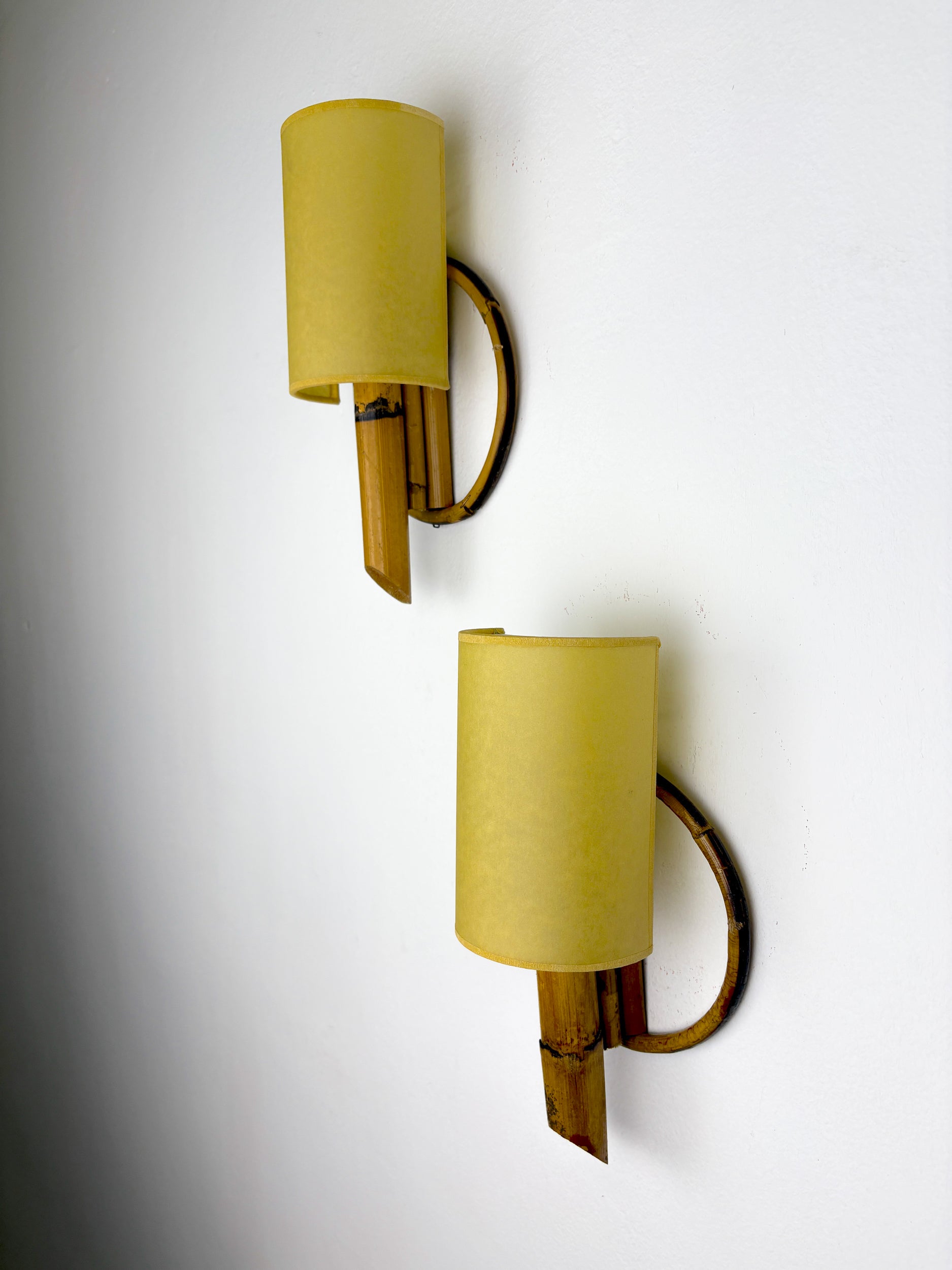 Pair of Mid-Century Rattan Wall Sconces, Italy, Circa 1960's