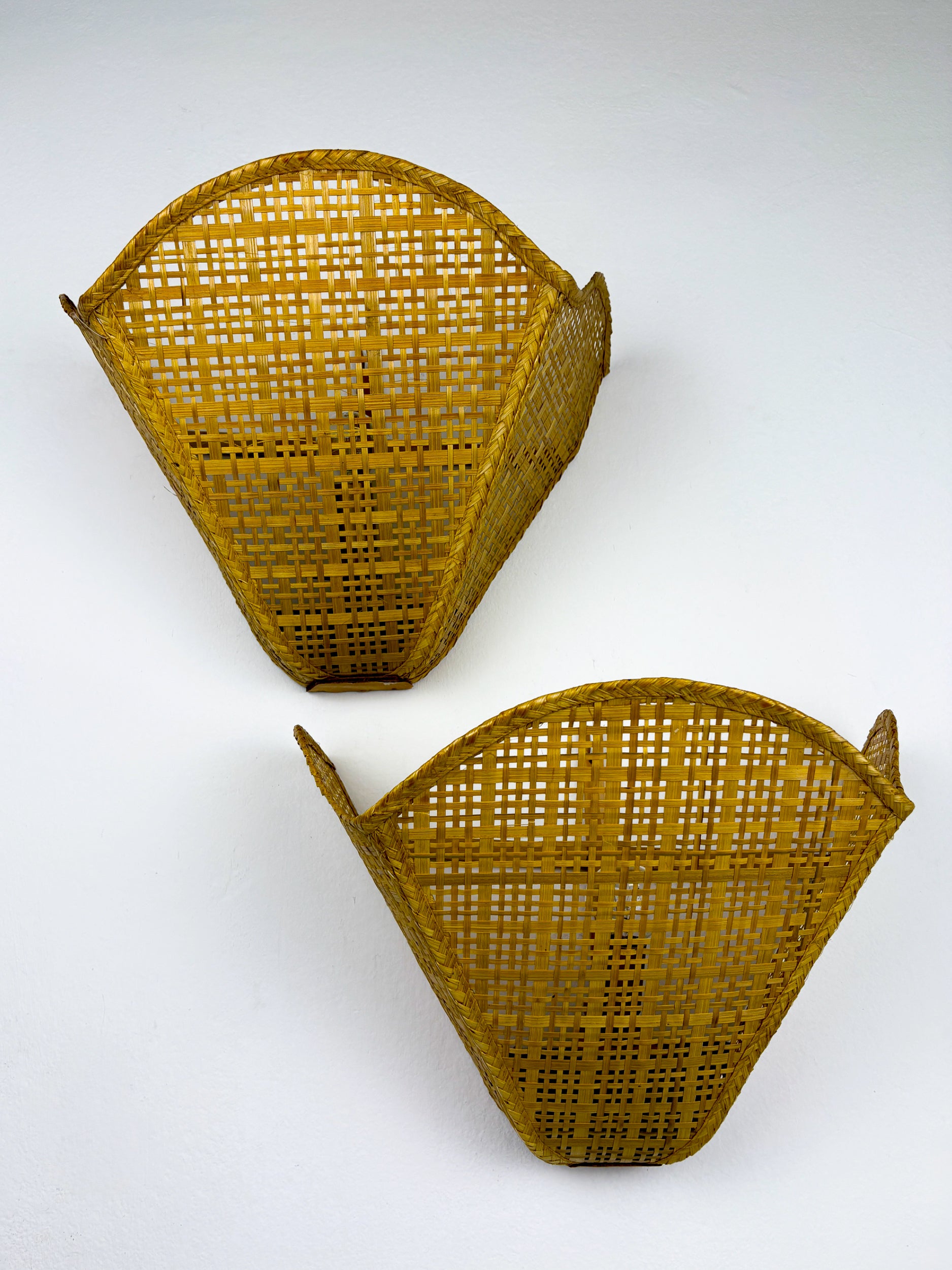 Pair of Scalloped Rattan Wall Sconces,  Sourced in Spain, 1980's