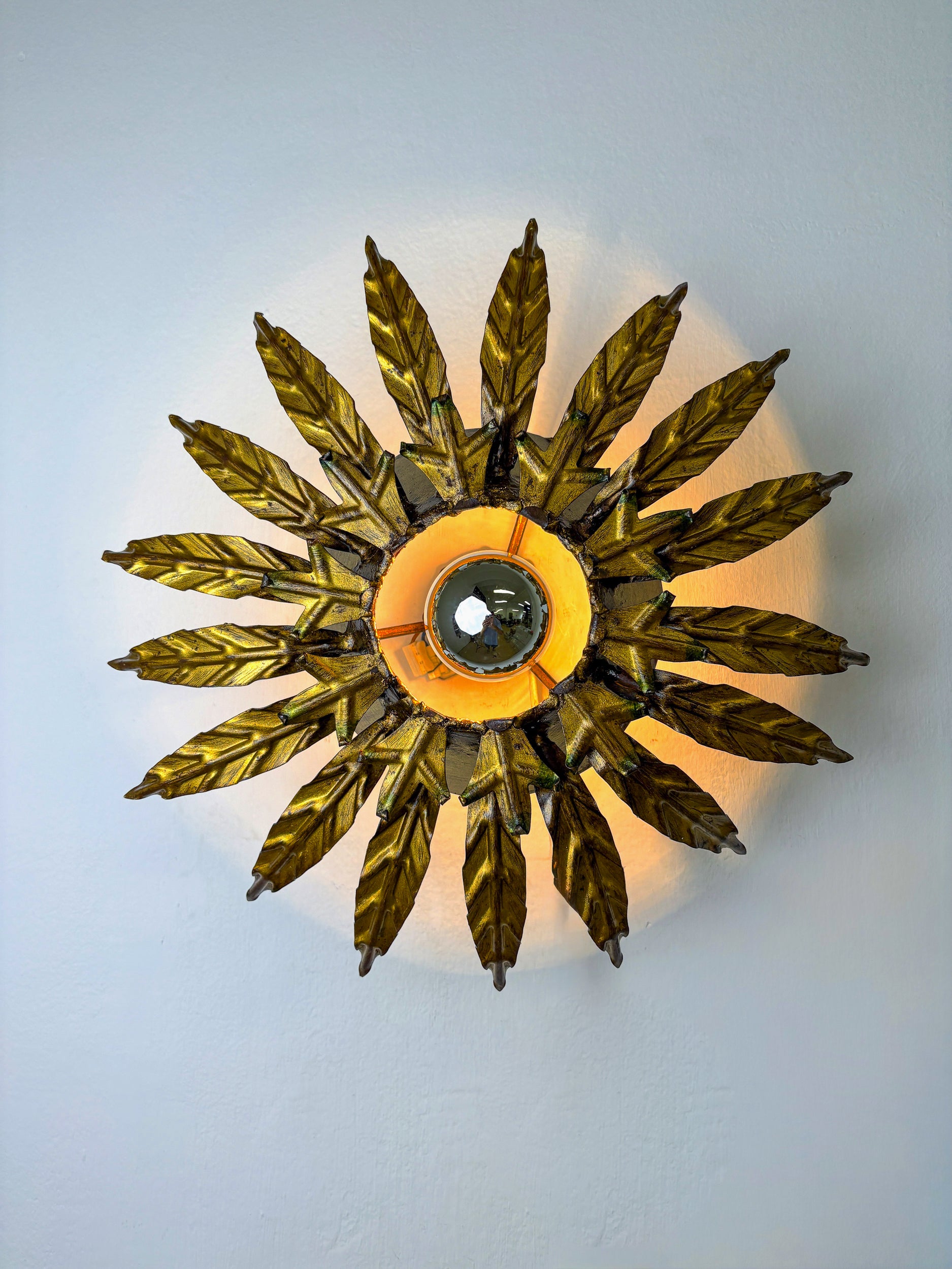 Sunburst Foliage Floral Ceiling Light or wall light, France, 1970's