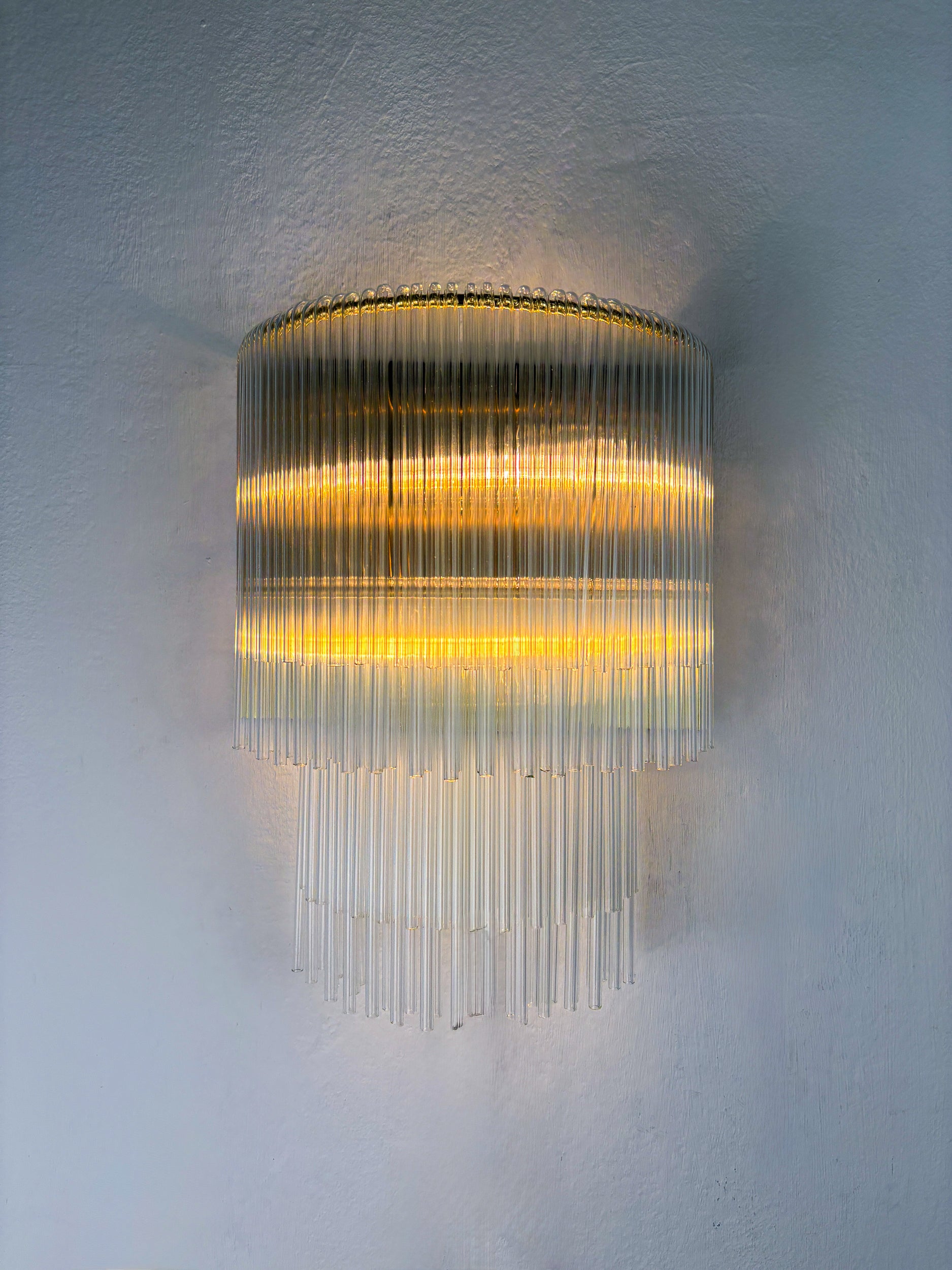 2-Tier Venini Tubular Wall Sconce, Hand-Blown Murano Glass, Italy, 1970s