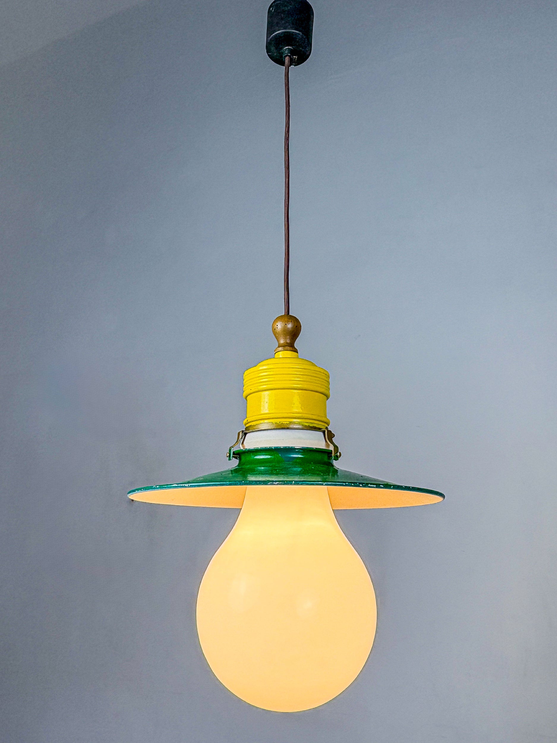 Spanish Metalarte XL "Bulb" Ceiling Pendant, White Opaline Glass, 1970s