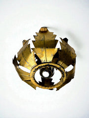 Spanish Sunburst ceiling light fixture or sconce in Gilt Iron, 1970's