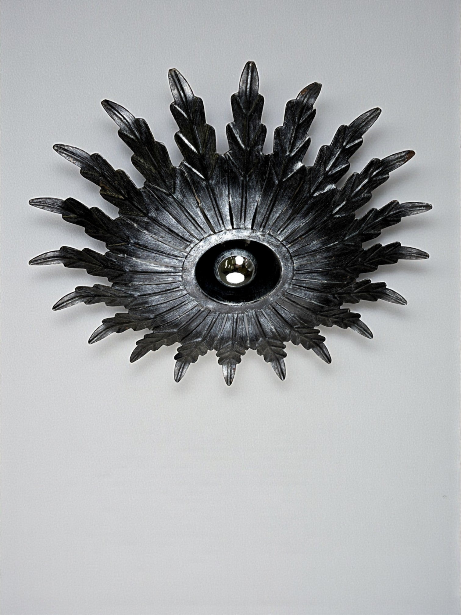 Spanish Sunburst Ceiling Light – Dark Gilt Metal Rays, 1950s