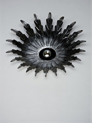 Spanish Sunburst Ceiling Light – Dark Gilt Metal Rays, 1950s