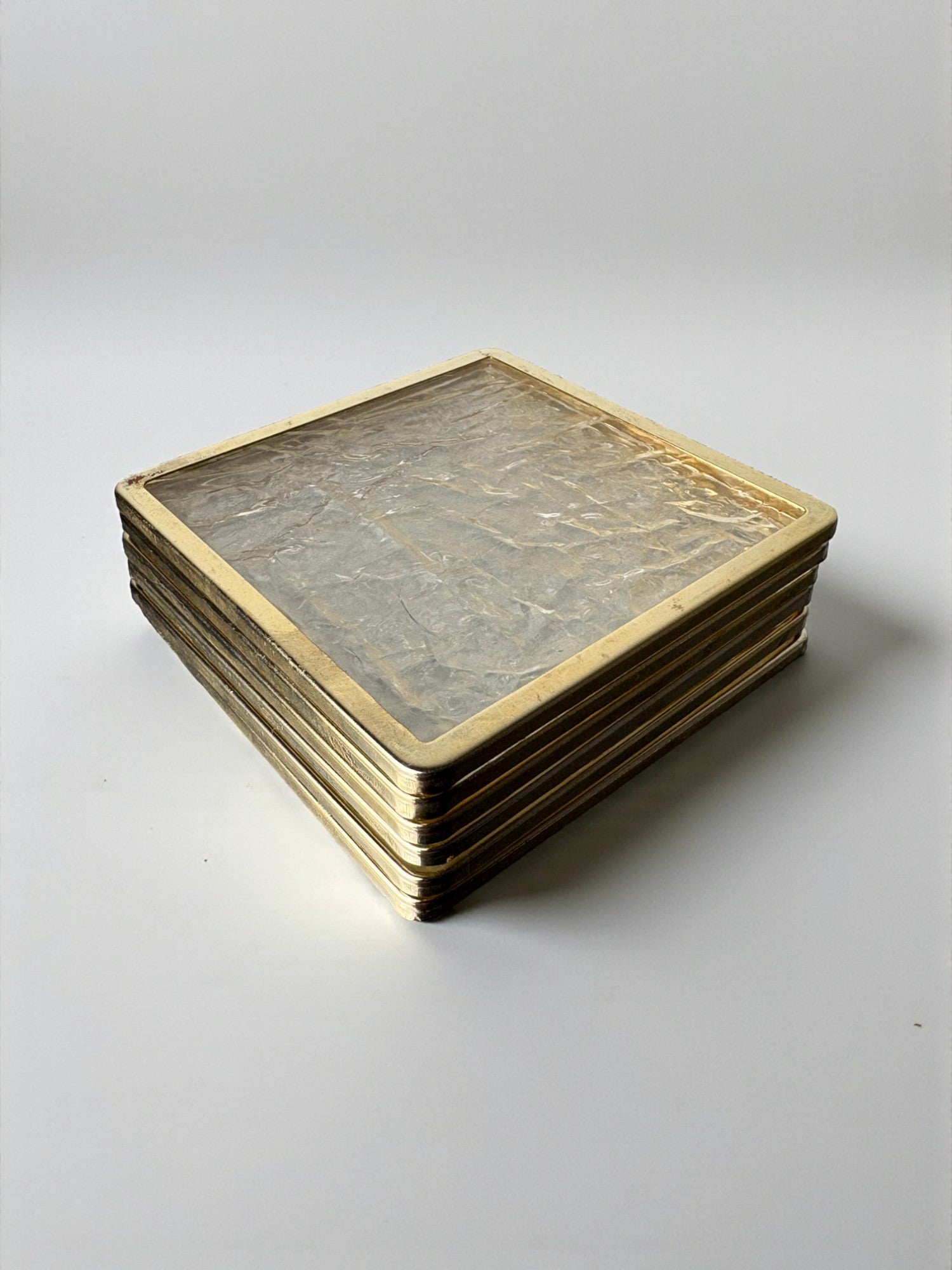 Willy Rizzo Style Ice Effect Lucite Coasters, Set of 6, Italy, circa 1970's