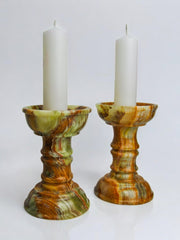 Pair of onyx and brass candle holders, Italy, 1980