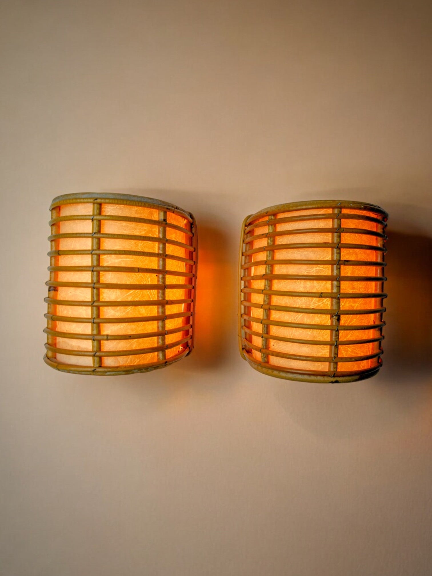 Pair of rattan sconces France 1960