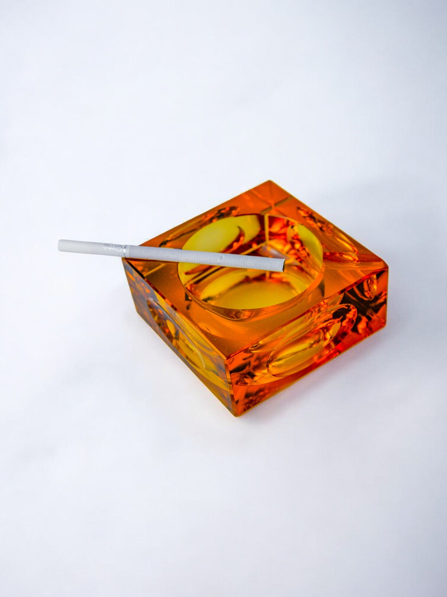 Orange ice cube ashtray by Antonio Imperatore, Murano glass, Italy, 1970
