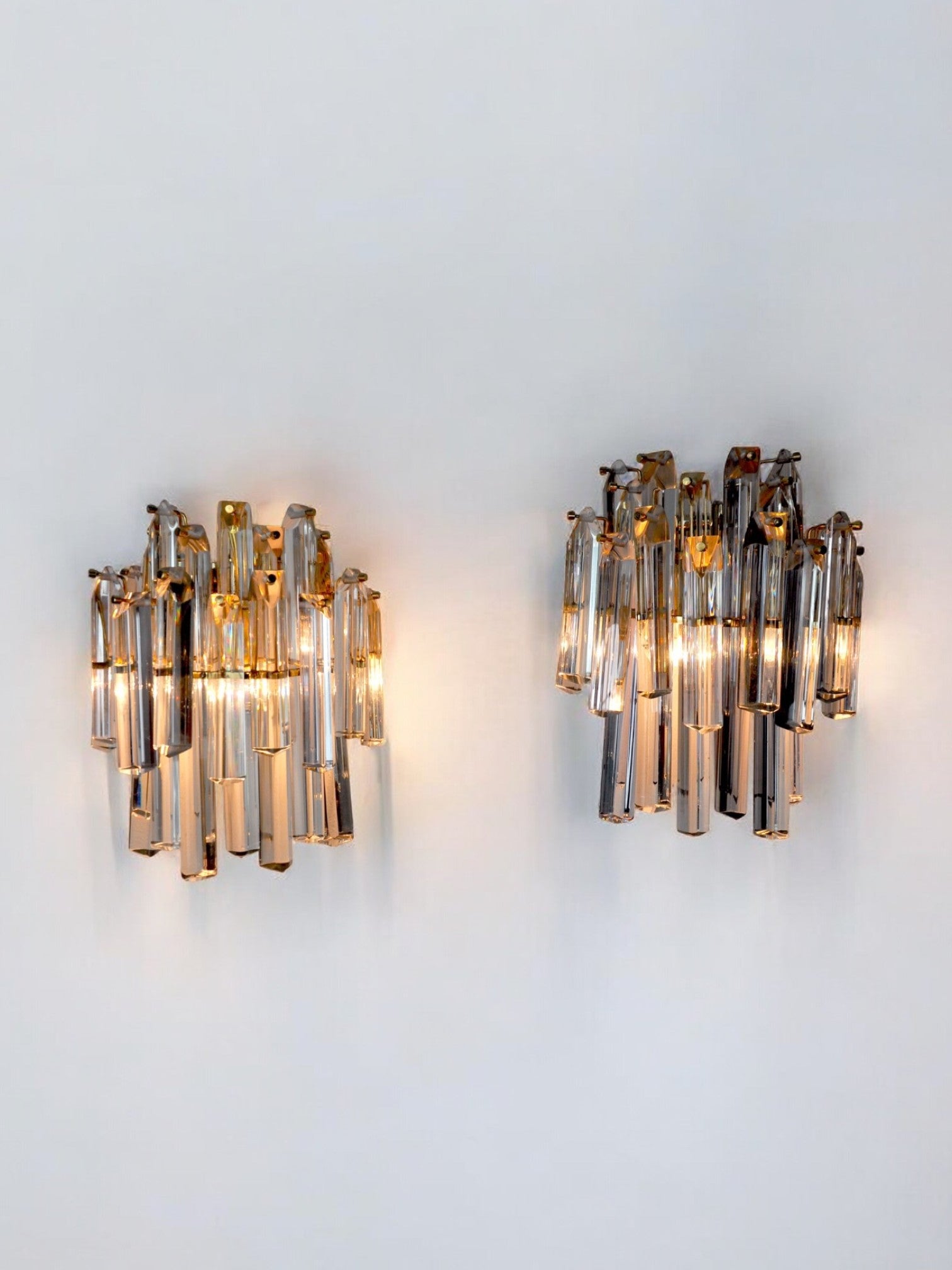 Pair of Venini Wall Lamps, 2 Levels, Murano Glass, Italy, 1970