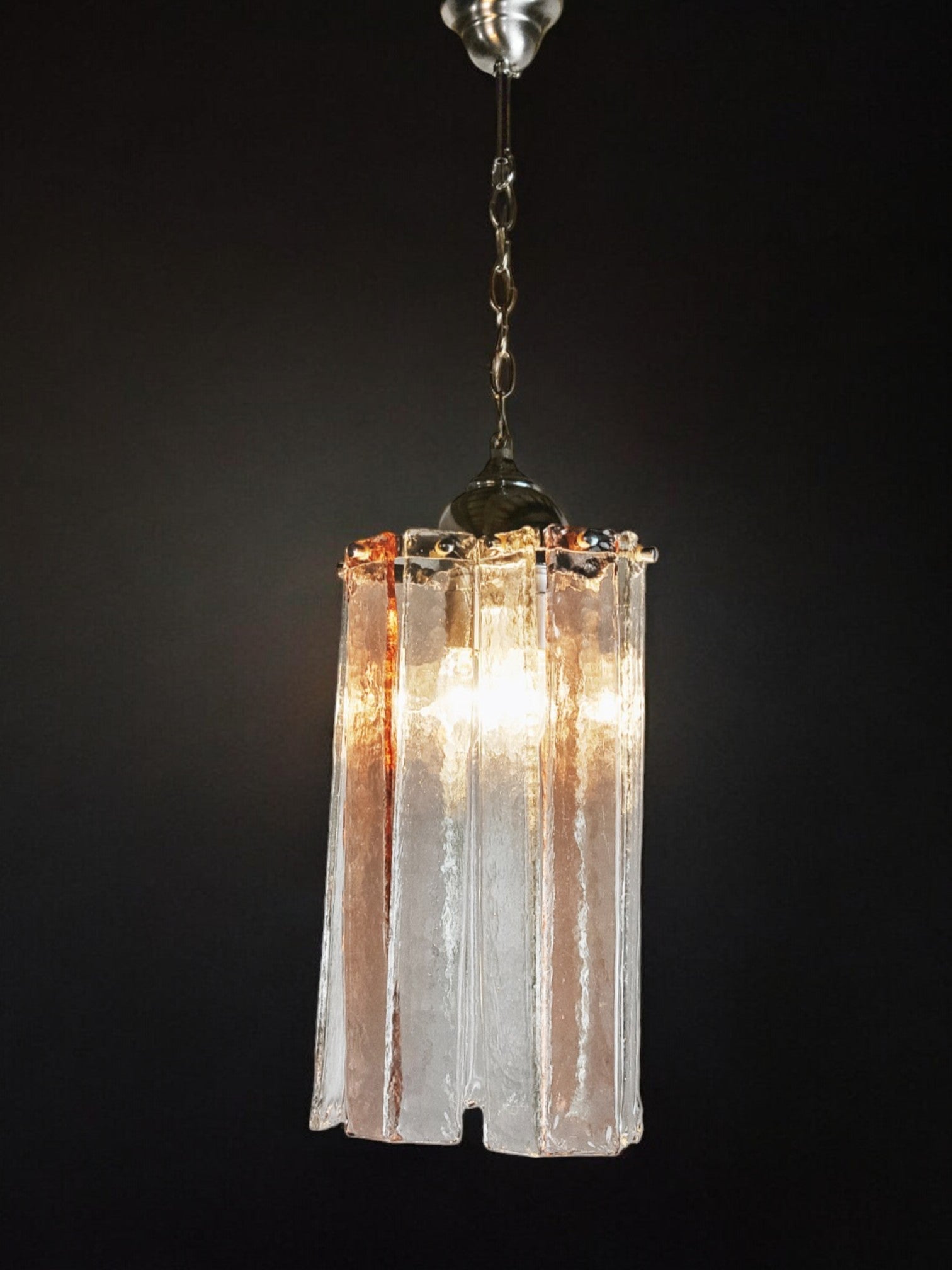 Poliarte chandelier by polished albano, pink and transparent murano glass, italy, 1970