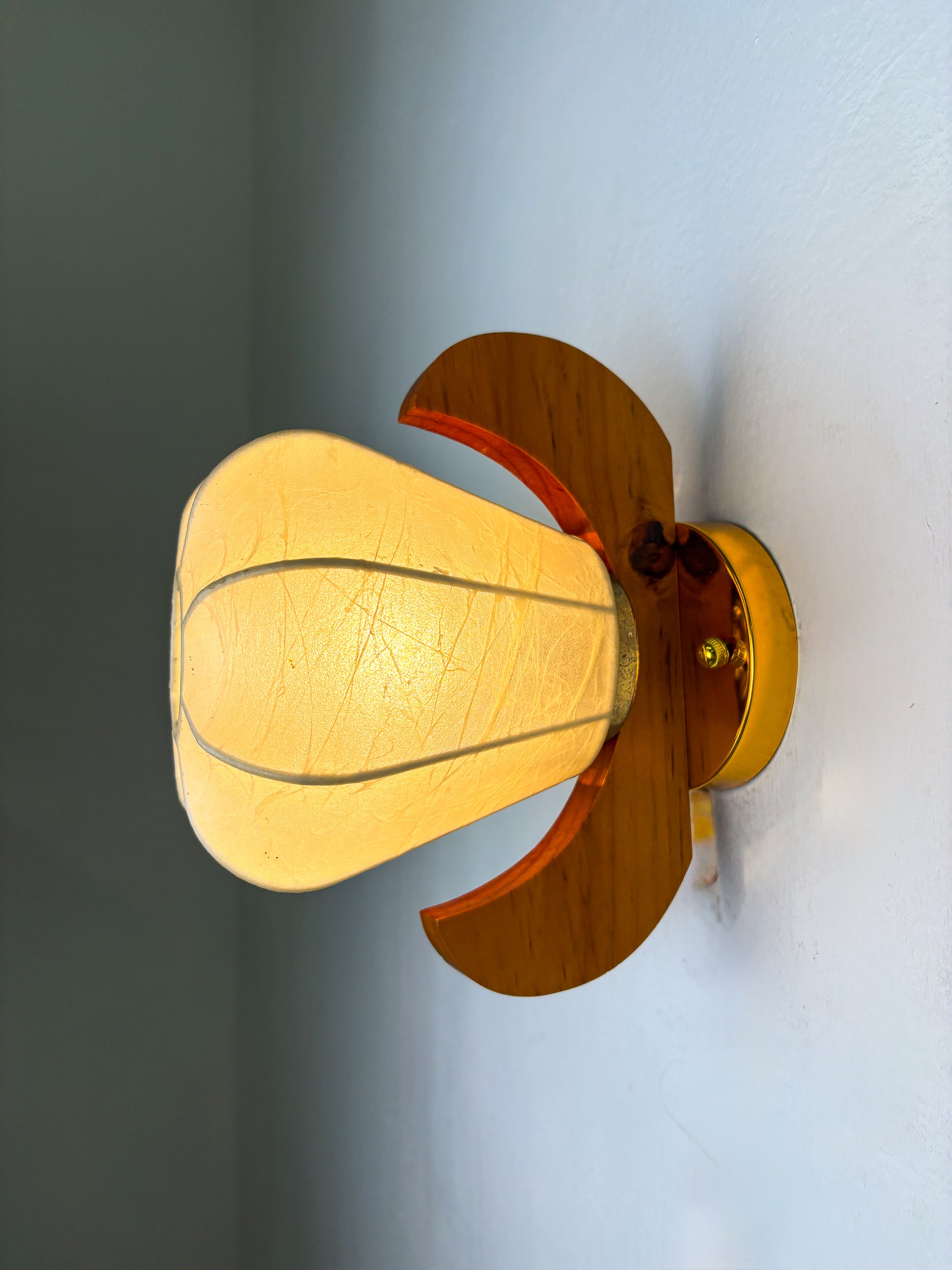 Pear-shaped "Cocoon" wall sconce, resin and pine wood, Italy, 1970's