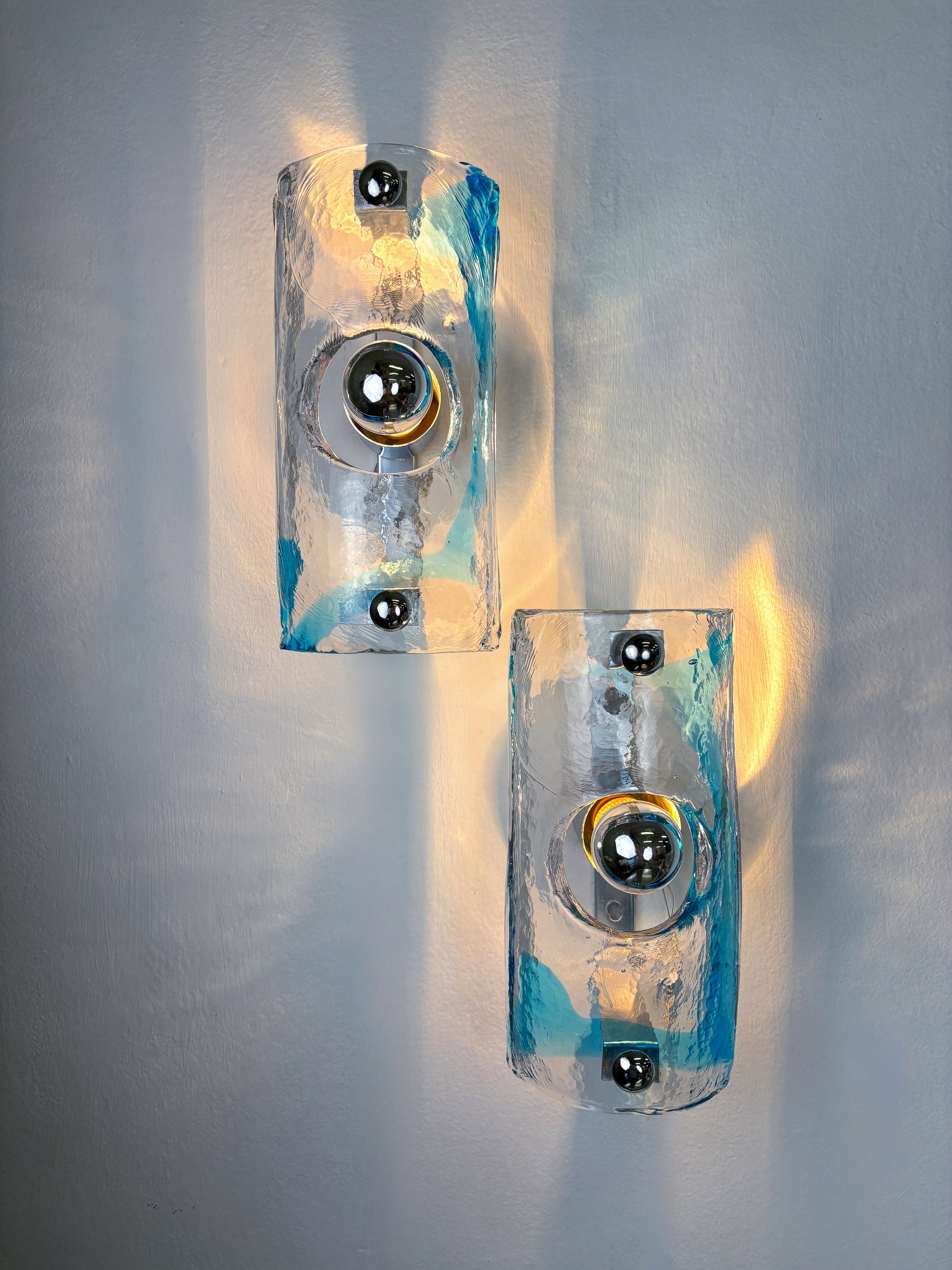 Pair of Clear Blue Murano Wall Sconces by Av Mazzega, Italy 1970s