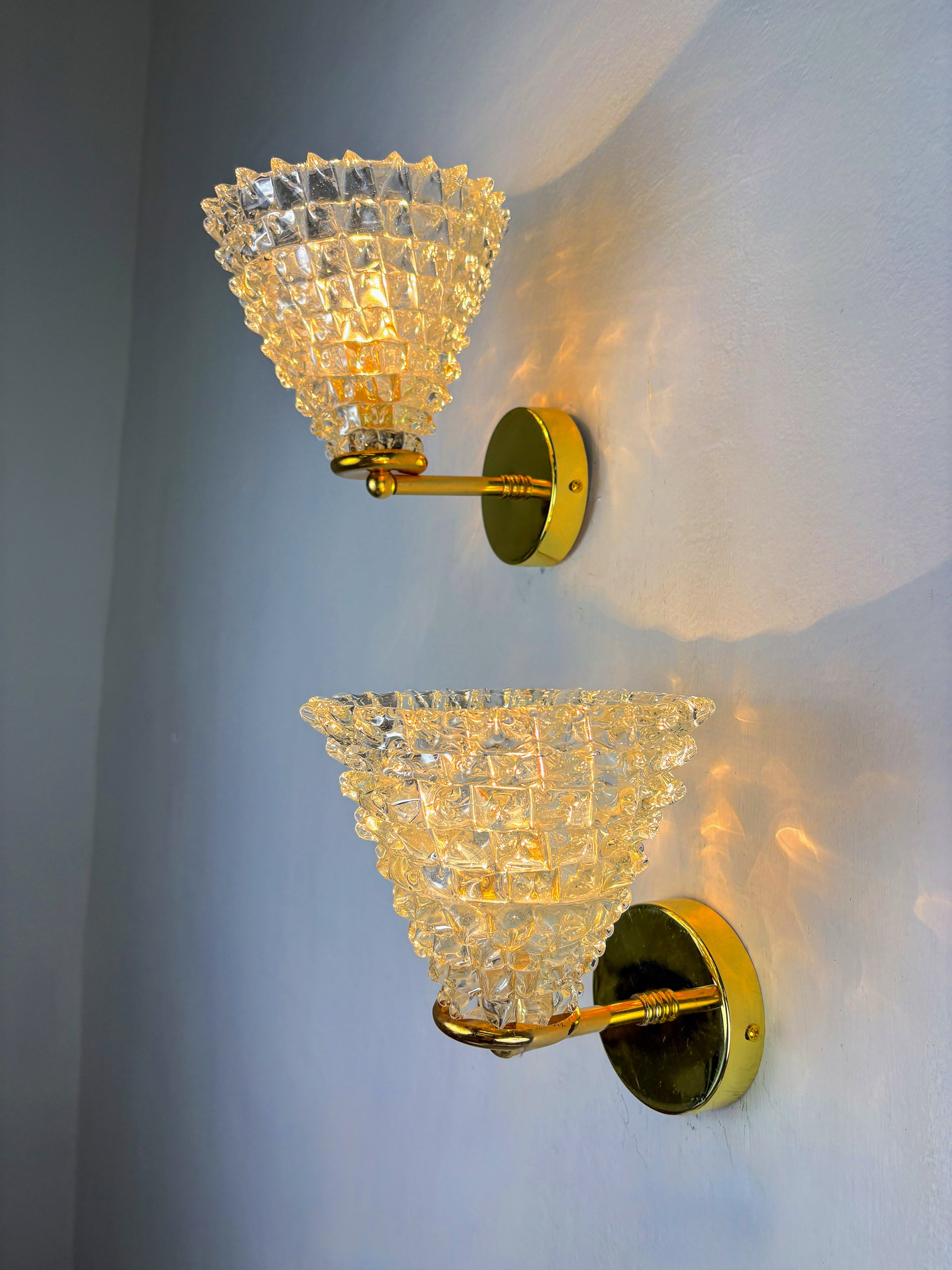 Pair of Mid-Century Barovier & Toso "Rostrato" Murano Glass Wall Lamps, Italy 1960s