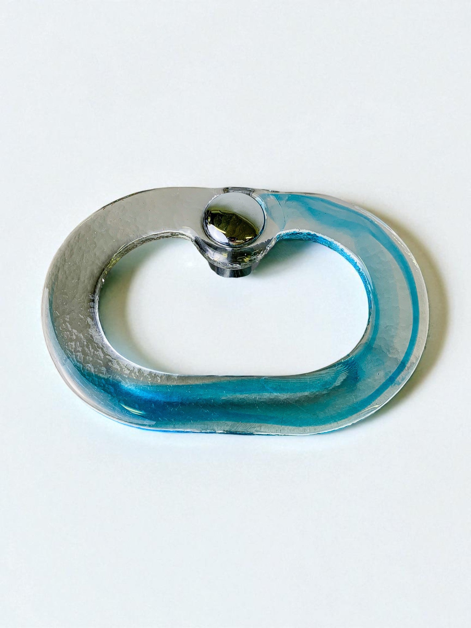 Mazzega Clear & Blue Murano Glass Towel Holder, Italy, 1970
