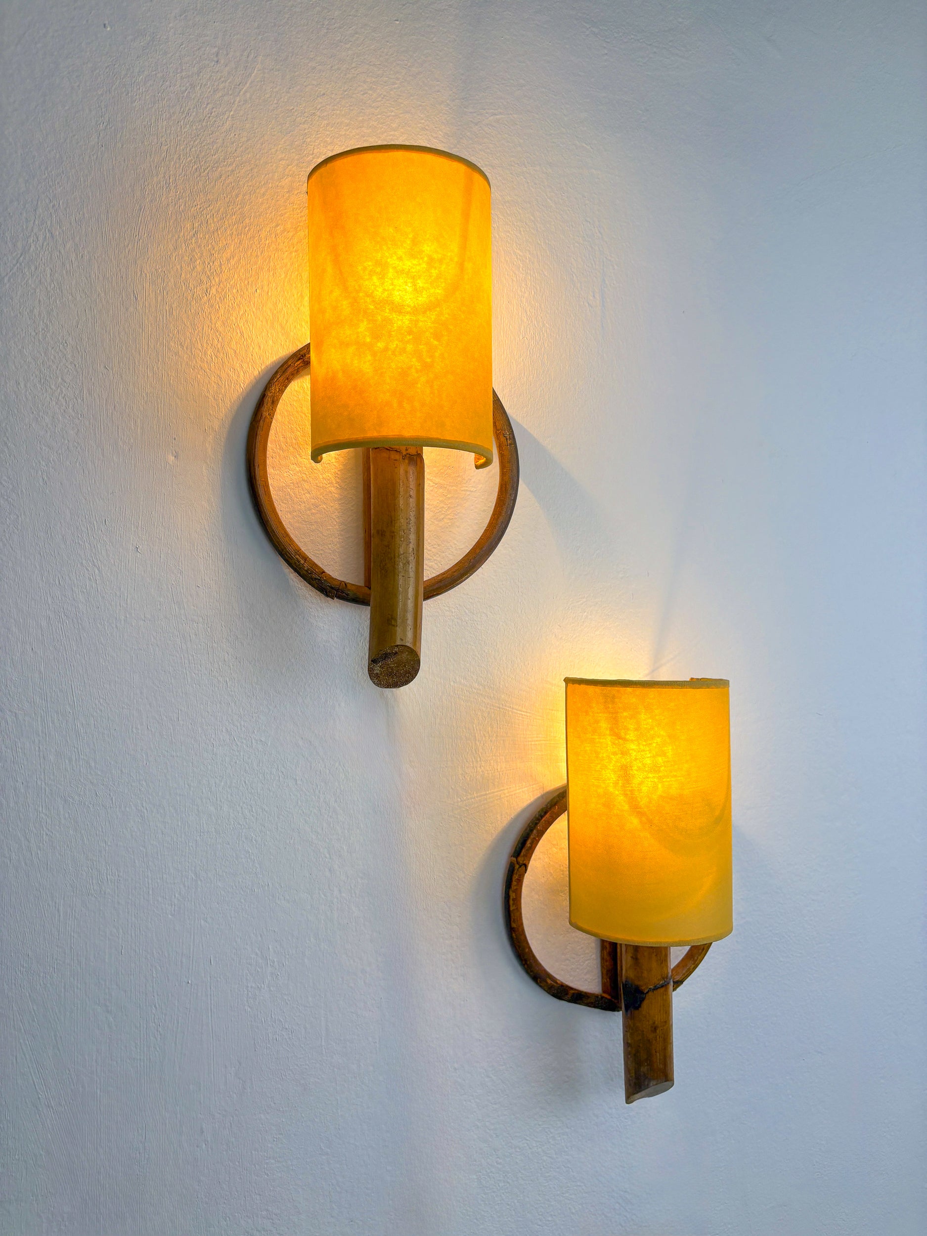 Pair of Mid-Century Rattan Wall Sconces, Italy, 1960's