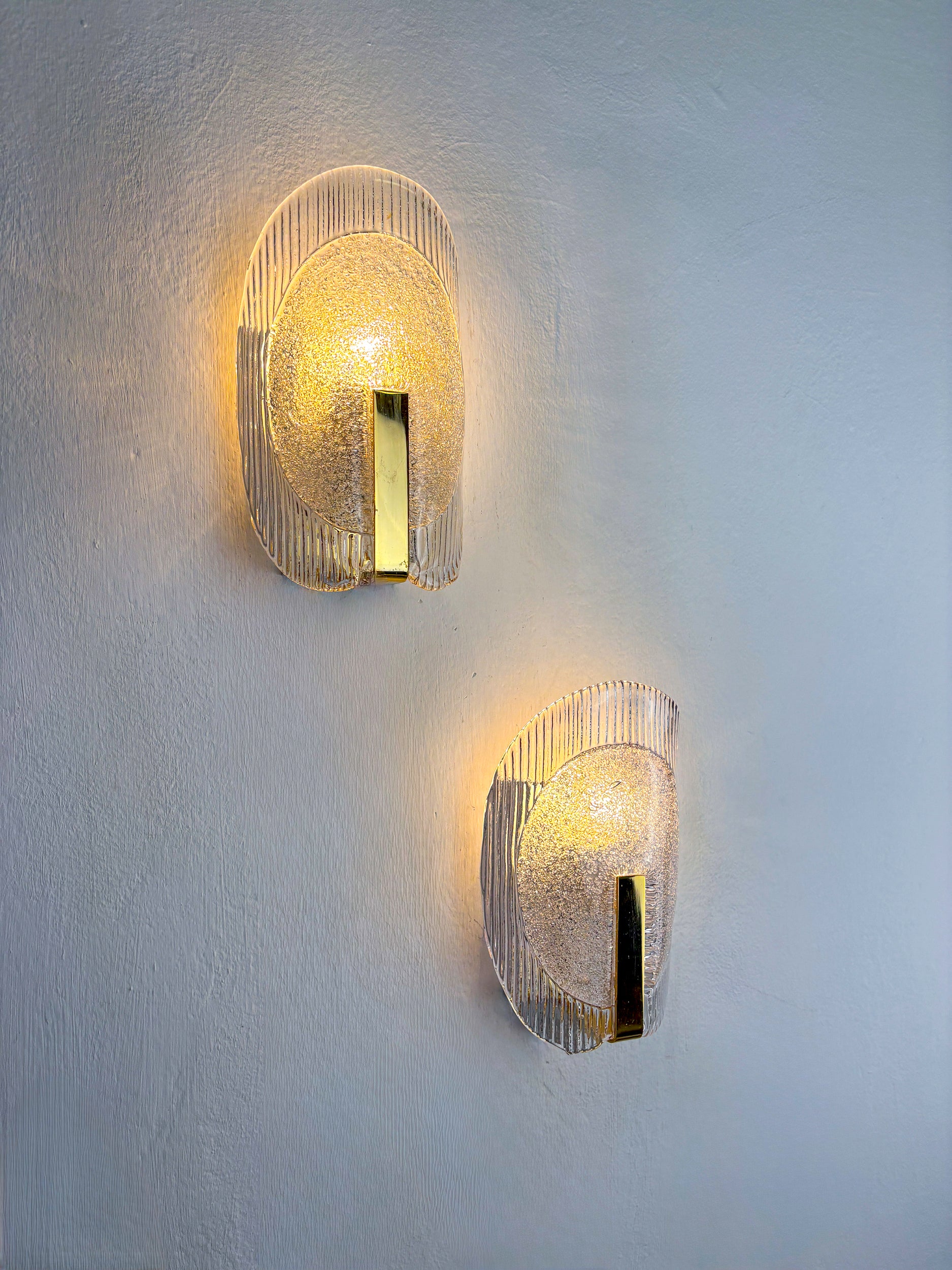 Pair of Carl Fagerlund Wall Lights for Orrefors – Murano Frosted Glass, Sweden 1970s