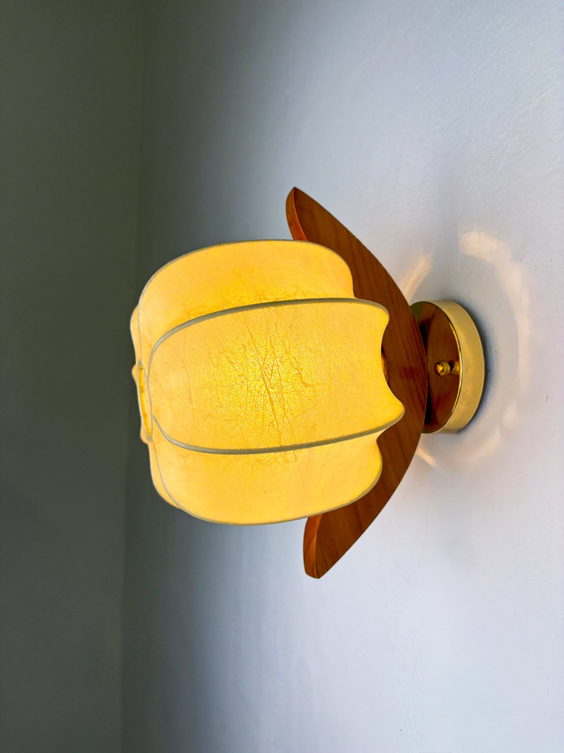 Italian "Cocoon" wall light, resin and pine wood, 1970s