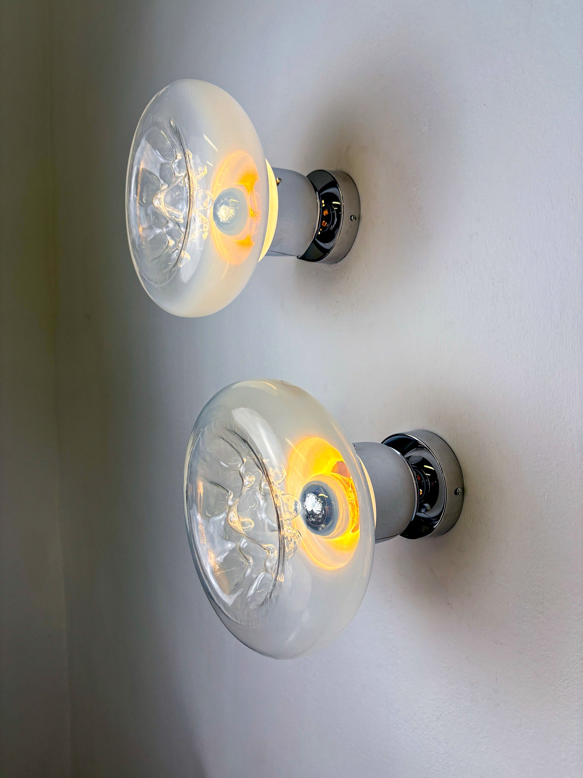 Pair of Toni Zuccheri wall lights, murano handblown glass, italy, 1970's