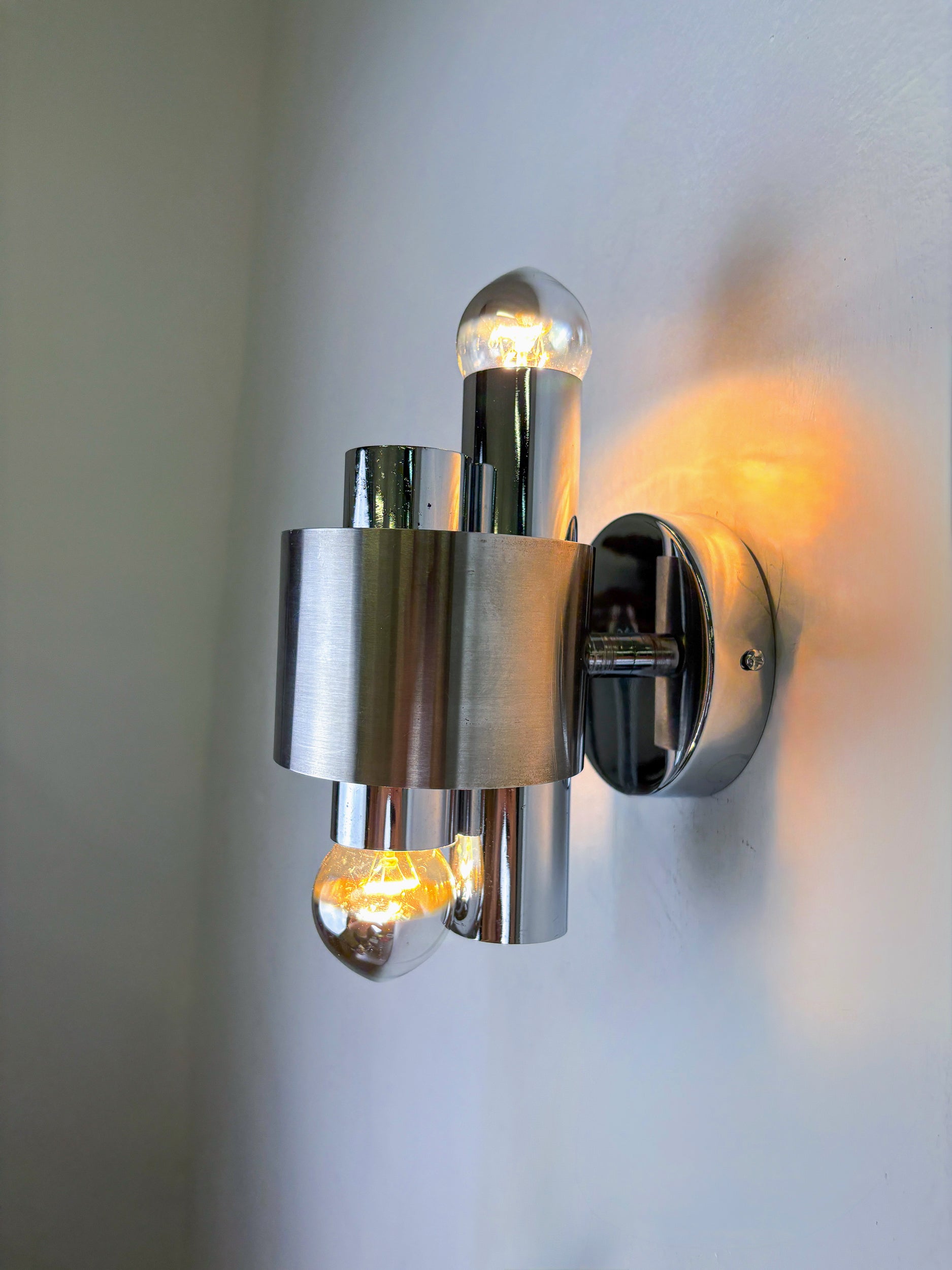 Space age 2-light wall sconce, chromed metal, Italy, 1970's