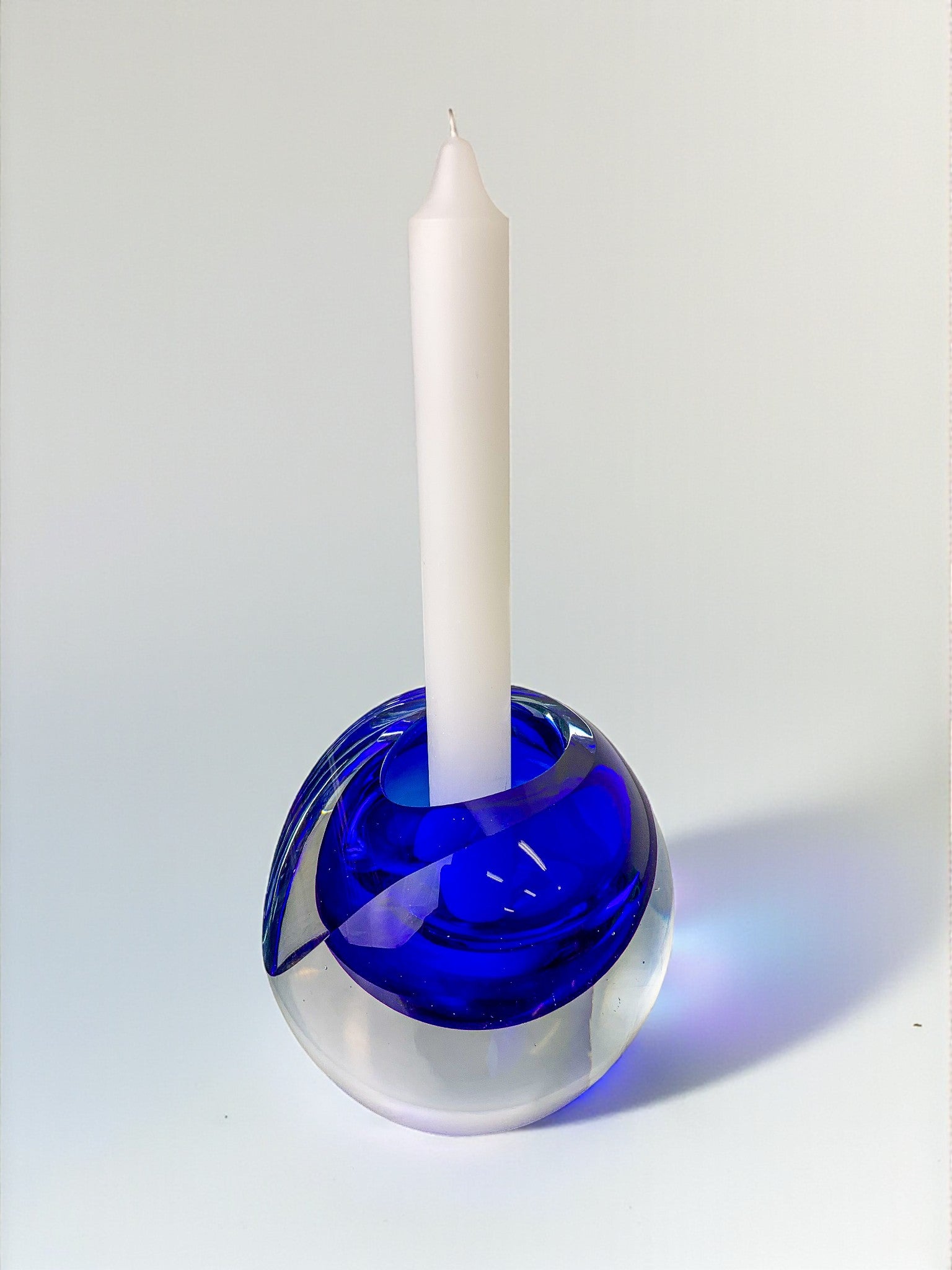 Italian Blue Sommerso Candleholder by Seguso, Murano, 1970's