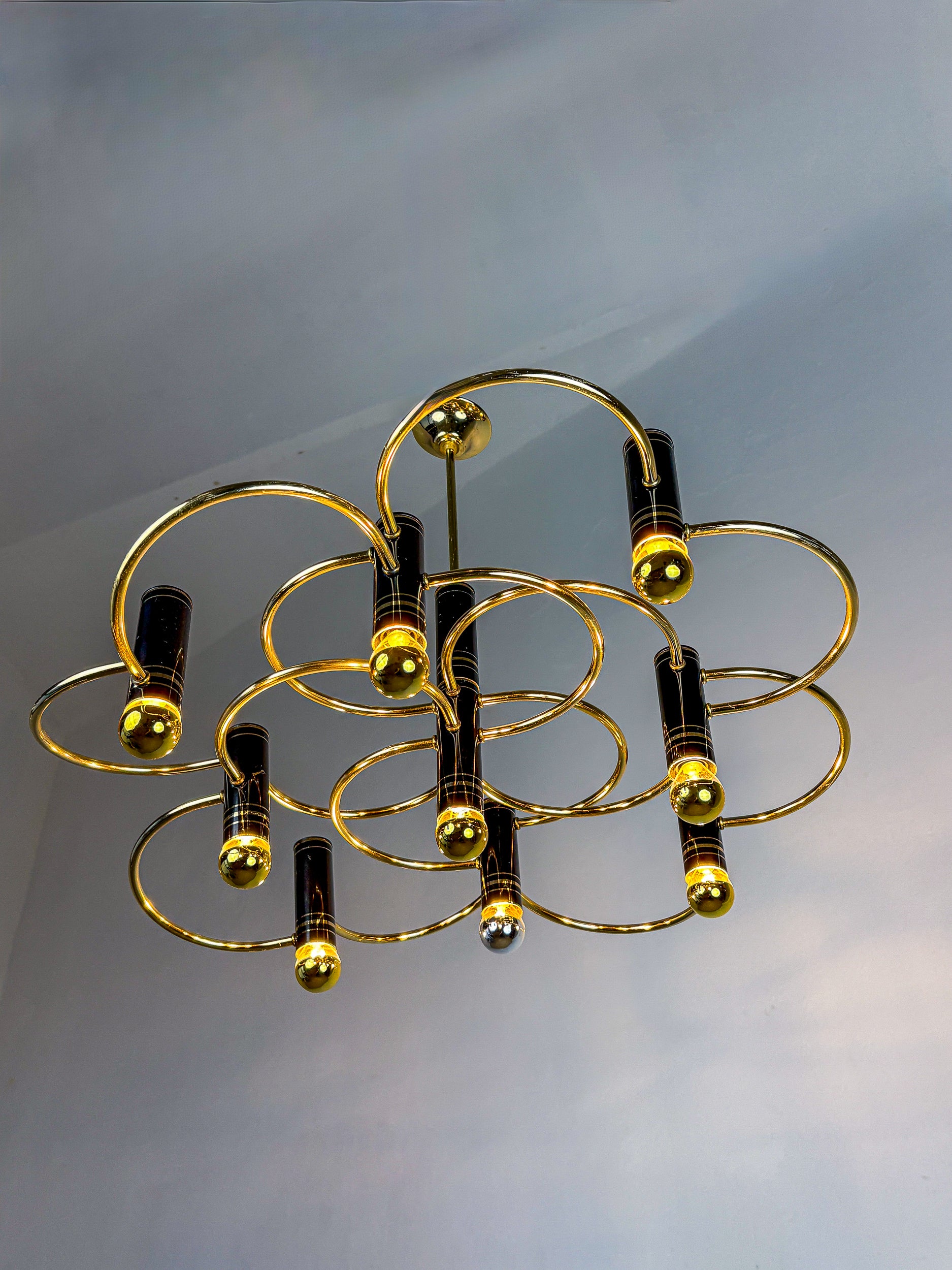 Gaetano Sciolari Geometric Chandelier, 9 Lights, Italy, 1970s