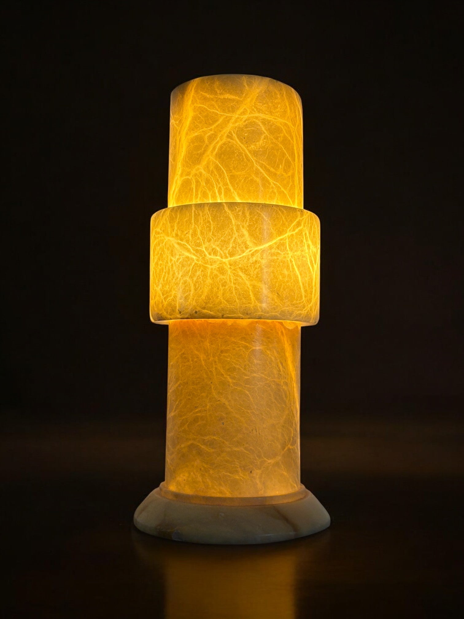 Alabaster Stepped Circular Table Lamp, Spain, 1970s