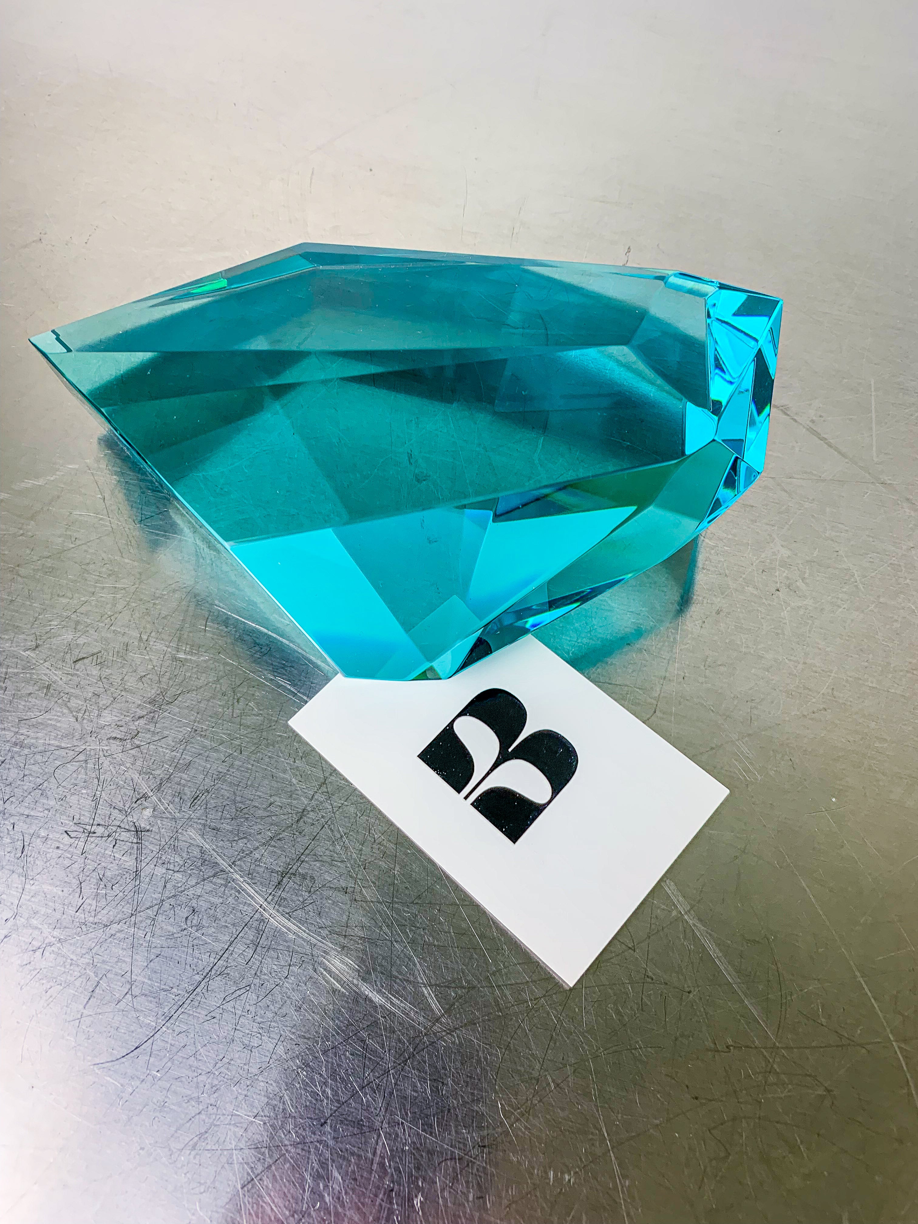 Italian Murano Turquoise 'Rock' Crystal Paperweight Sculpture, 1980s