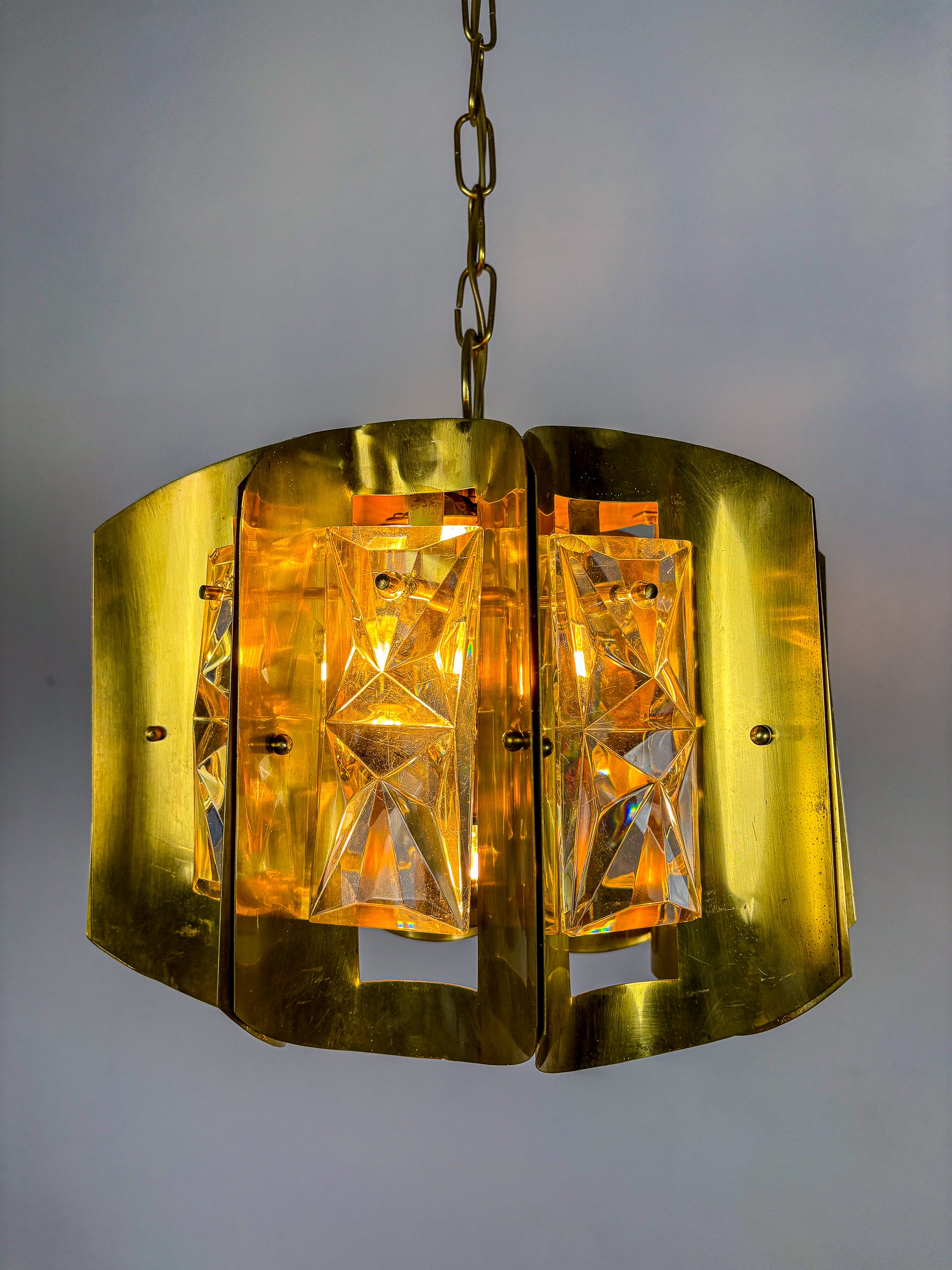 Kinkeldey Cut Crystal Chandelier, Gilt Brass, Germany 1970s