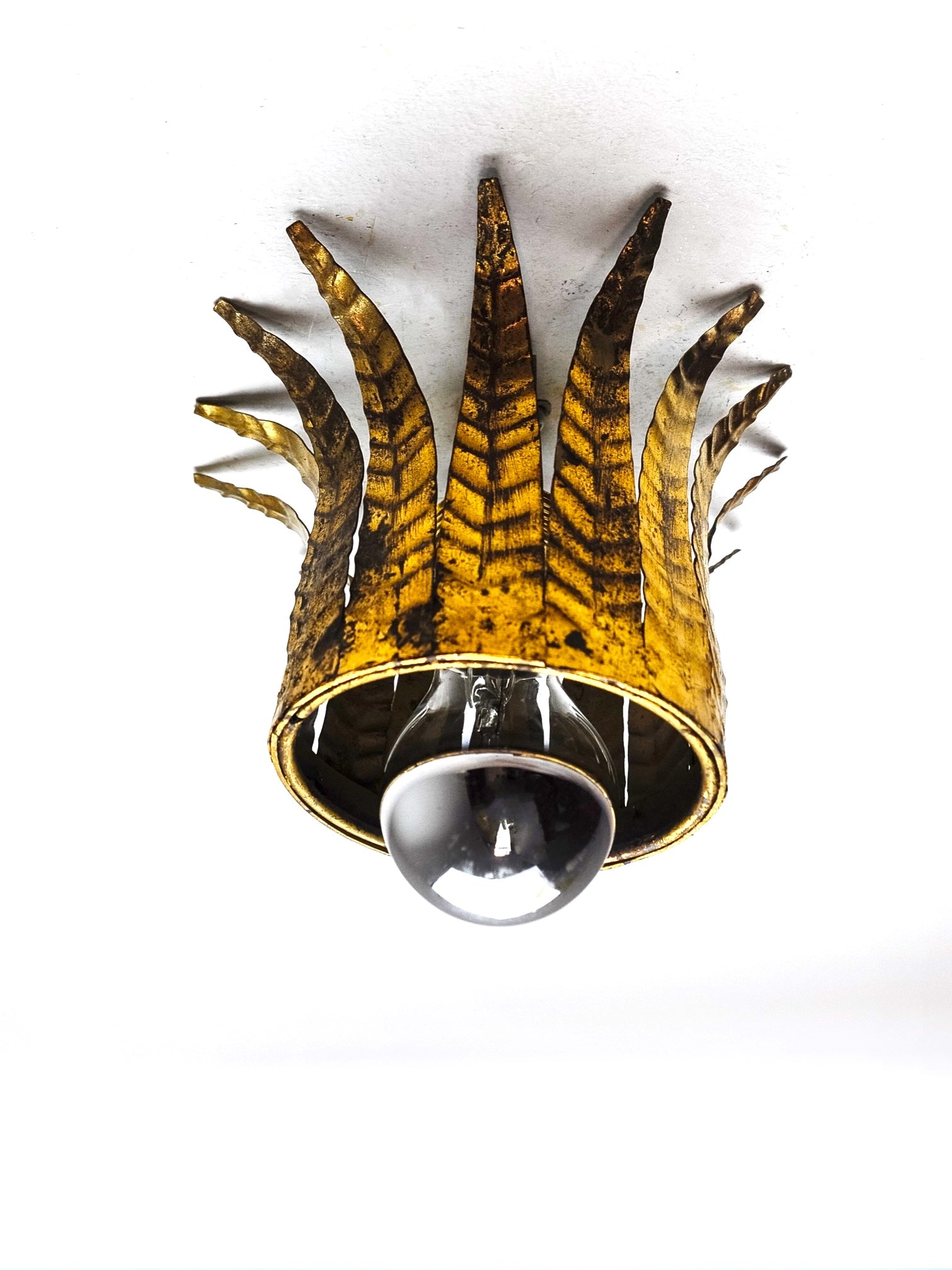 Sun Ceiling Light by Ferro Arte in Gilt Metal and Gold Leaf, Spain, 1960s