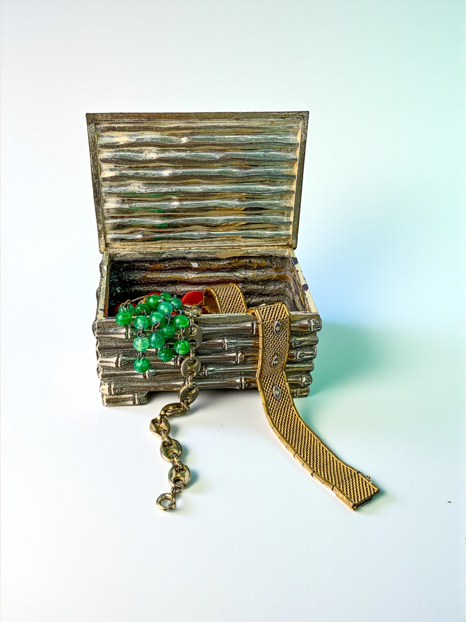 Maison Baguès Silver-Plated Faux Bamboo Box, France, Circa 1960s