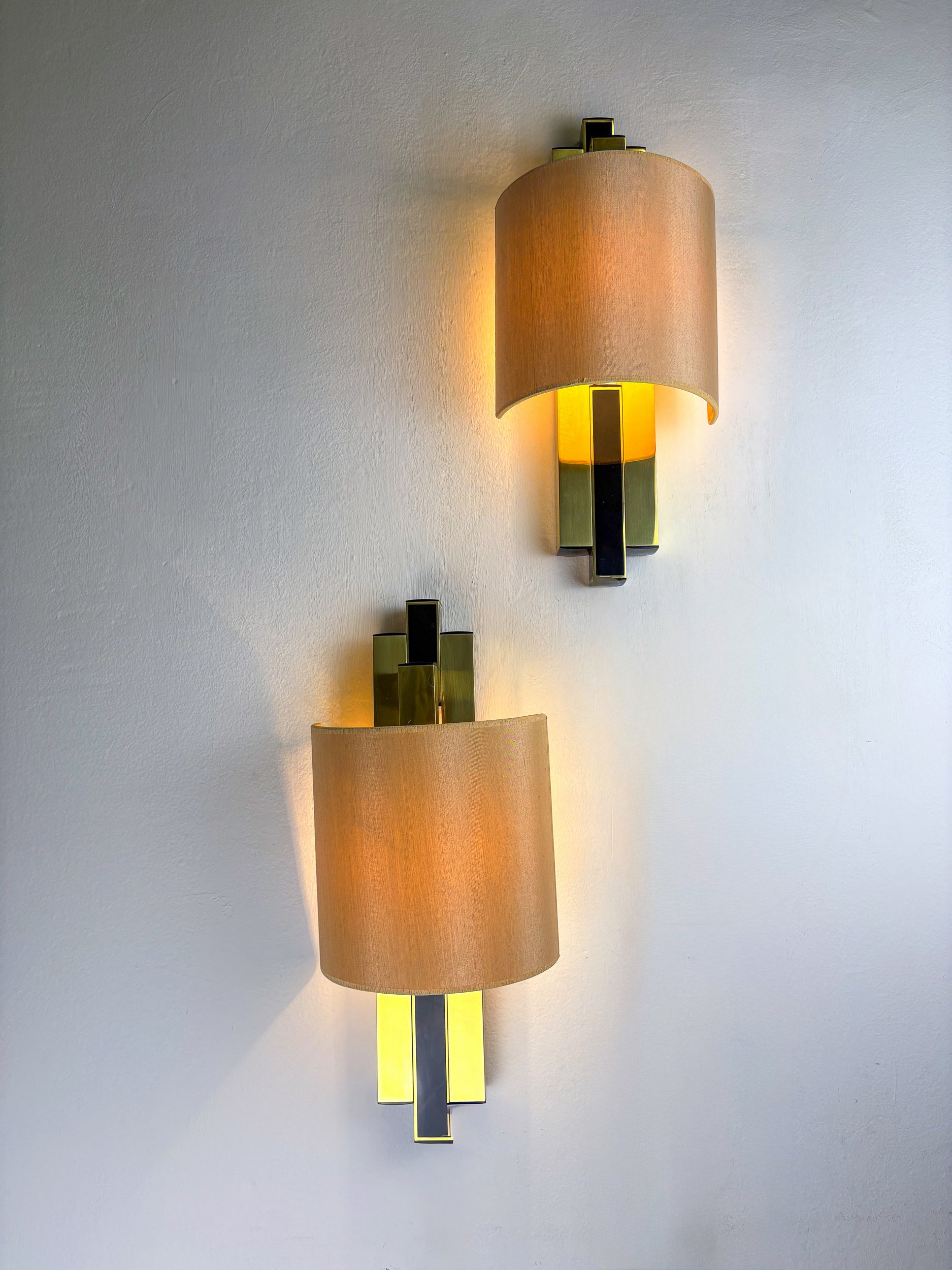 Pair of Geometric Wall lamps by Bd Lumica, Italy, 1970's