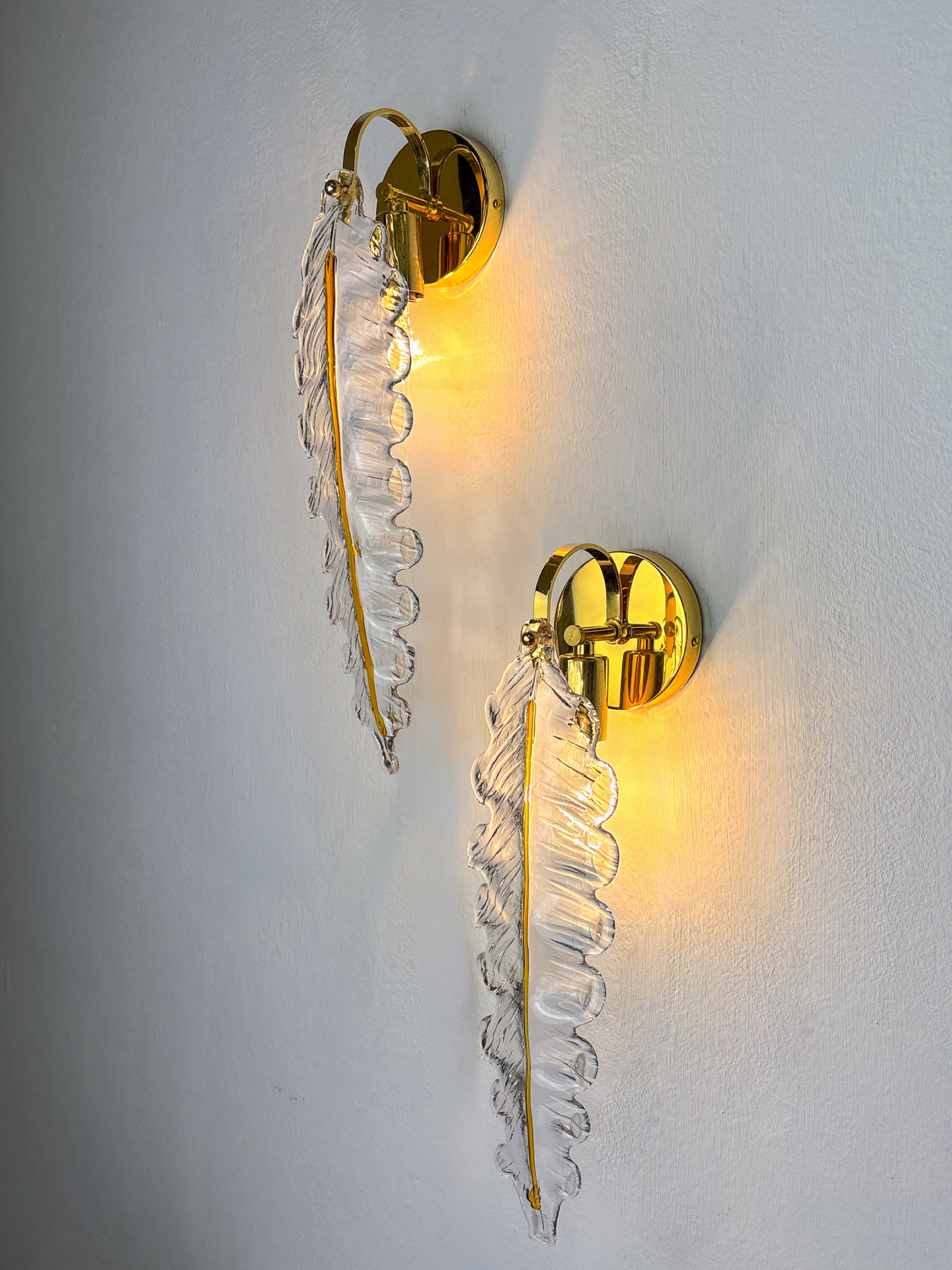 Pair of "Leaf" wall sconces by Murano Mazzega Italy, 1970's