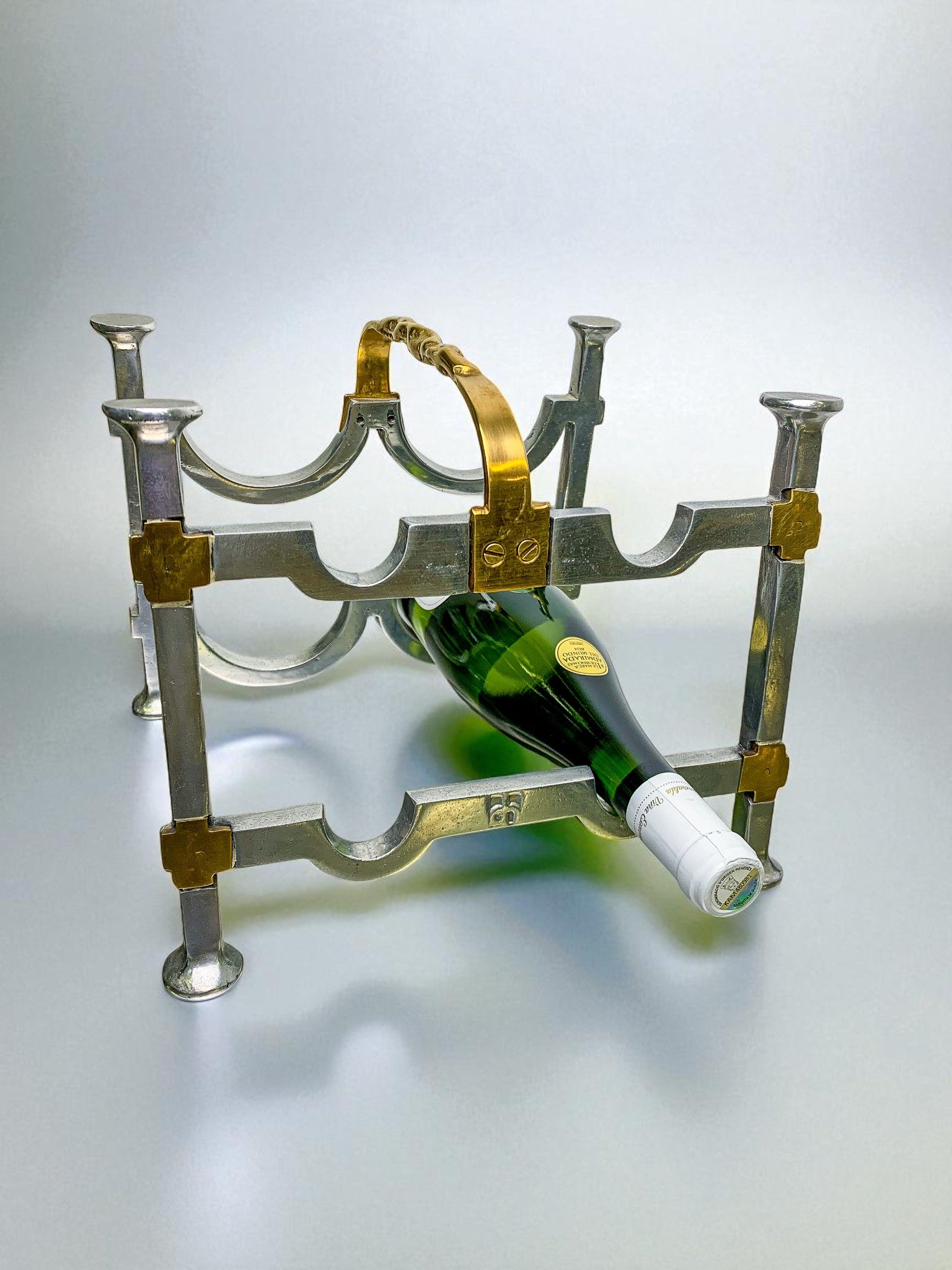 Brutalist bottle rack by David Marshall, Bronze and aluminum, Spain, 1970's
