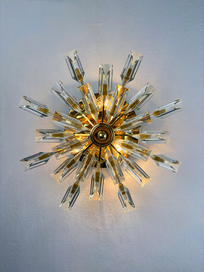 Sun-Shaped ceiling or wall light by Oscar Torlasco for StilKronen, Cut Murano Glass, Italy, 1970s