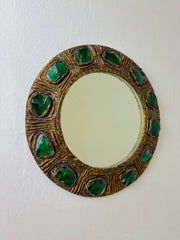 Italian Mid-Century Mirror by Creaciones Gobesso, Green Murano Rock Crystals, 1960s