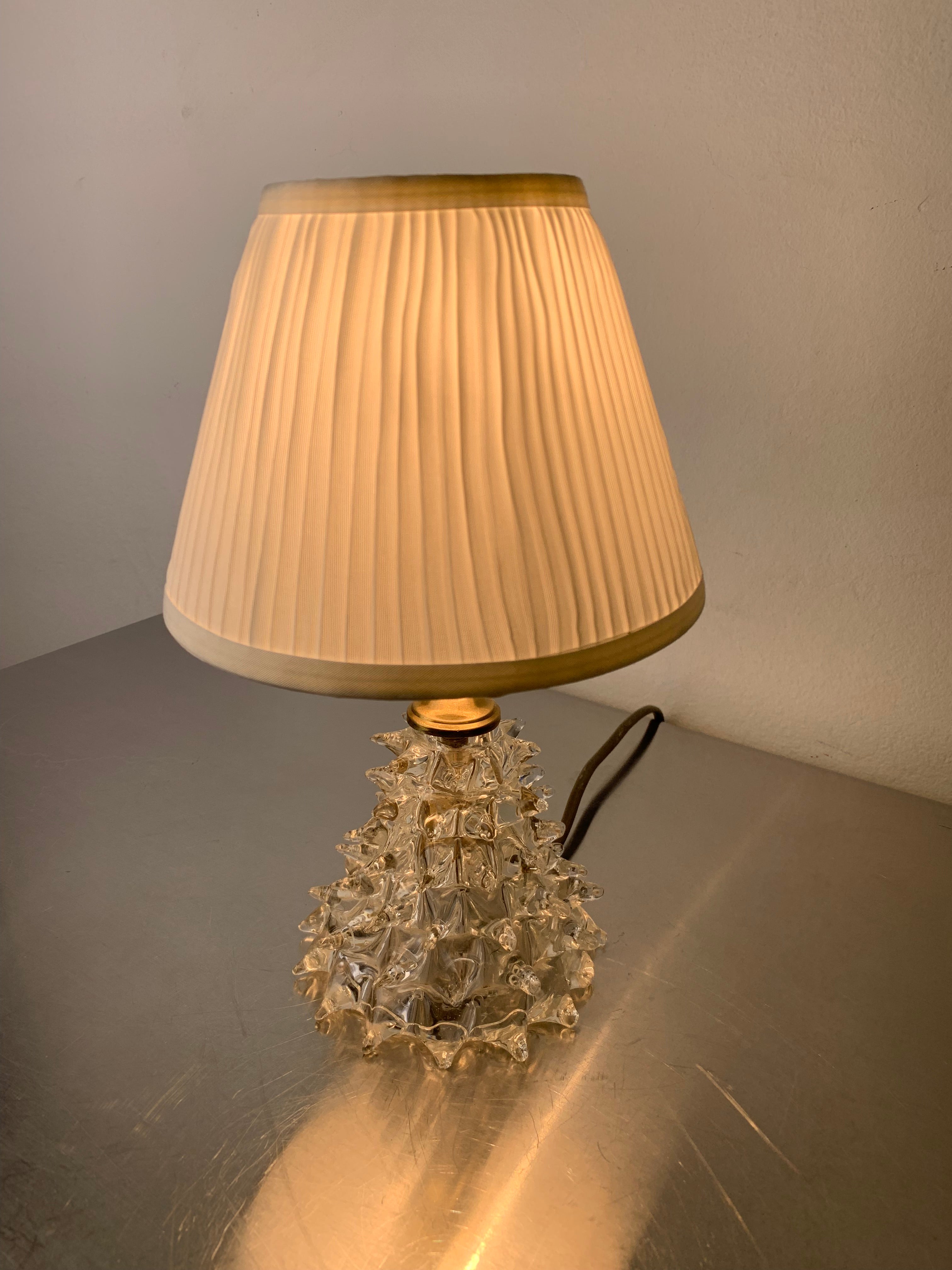 Barovier Murano Rostrato Glass and Brass Table Lamp, Italy 1940s