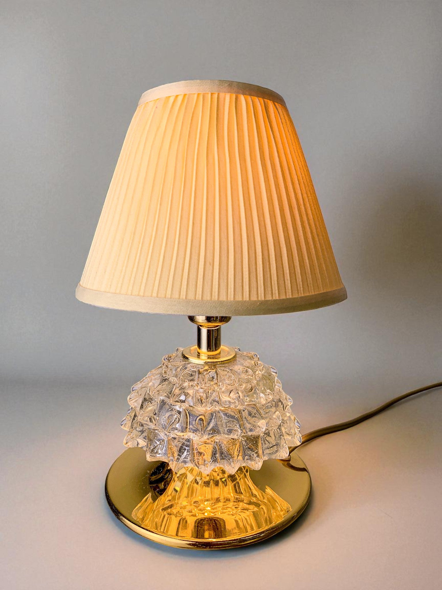 Italian Barovier Murano Rostrato Glass and Brass Table Lamp, 1940s