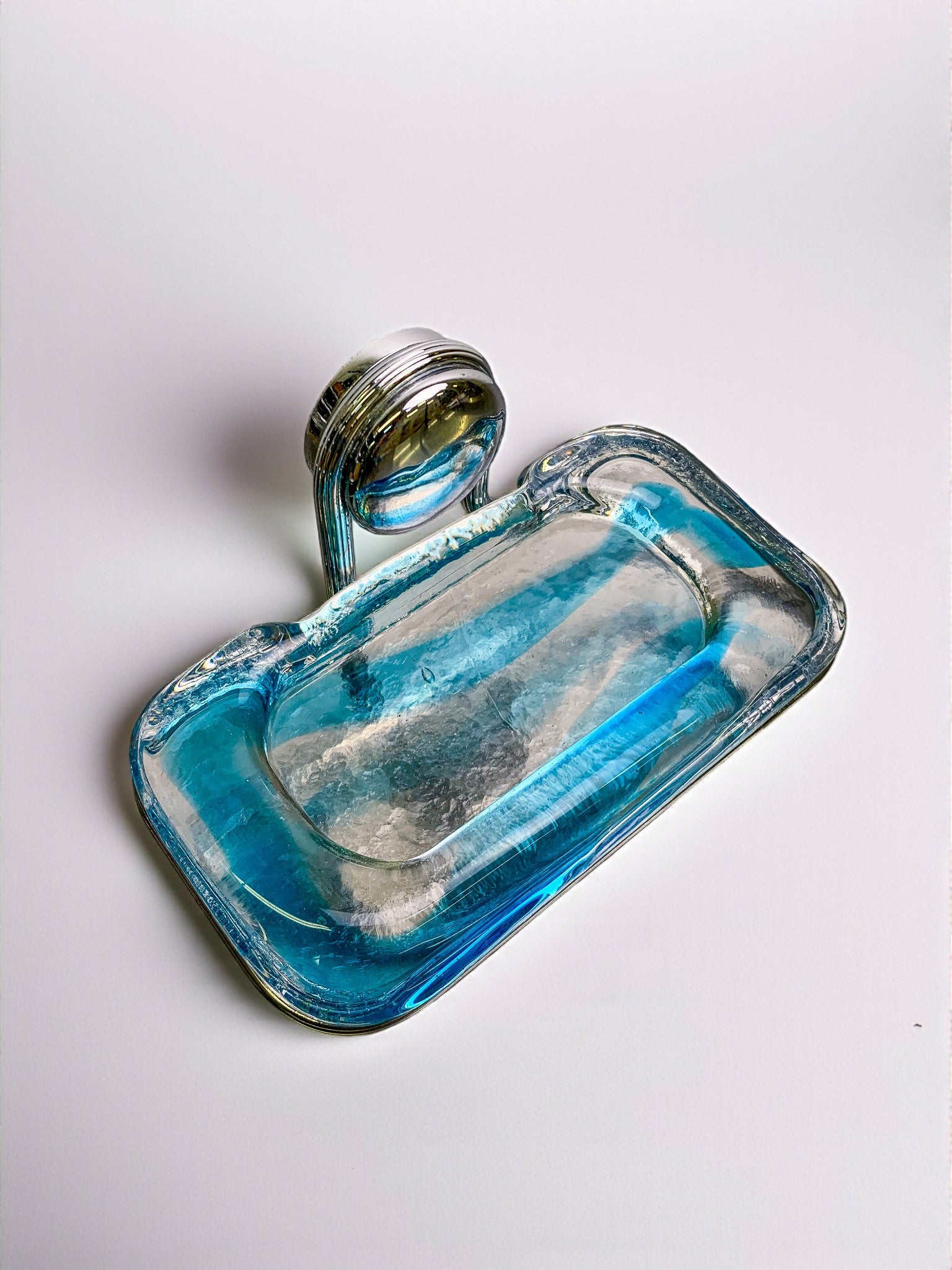 Mazzega Clear & Blue Murano Glass Soap Dish, Italy, 1970