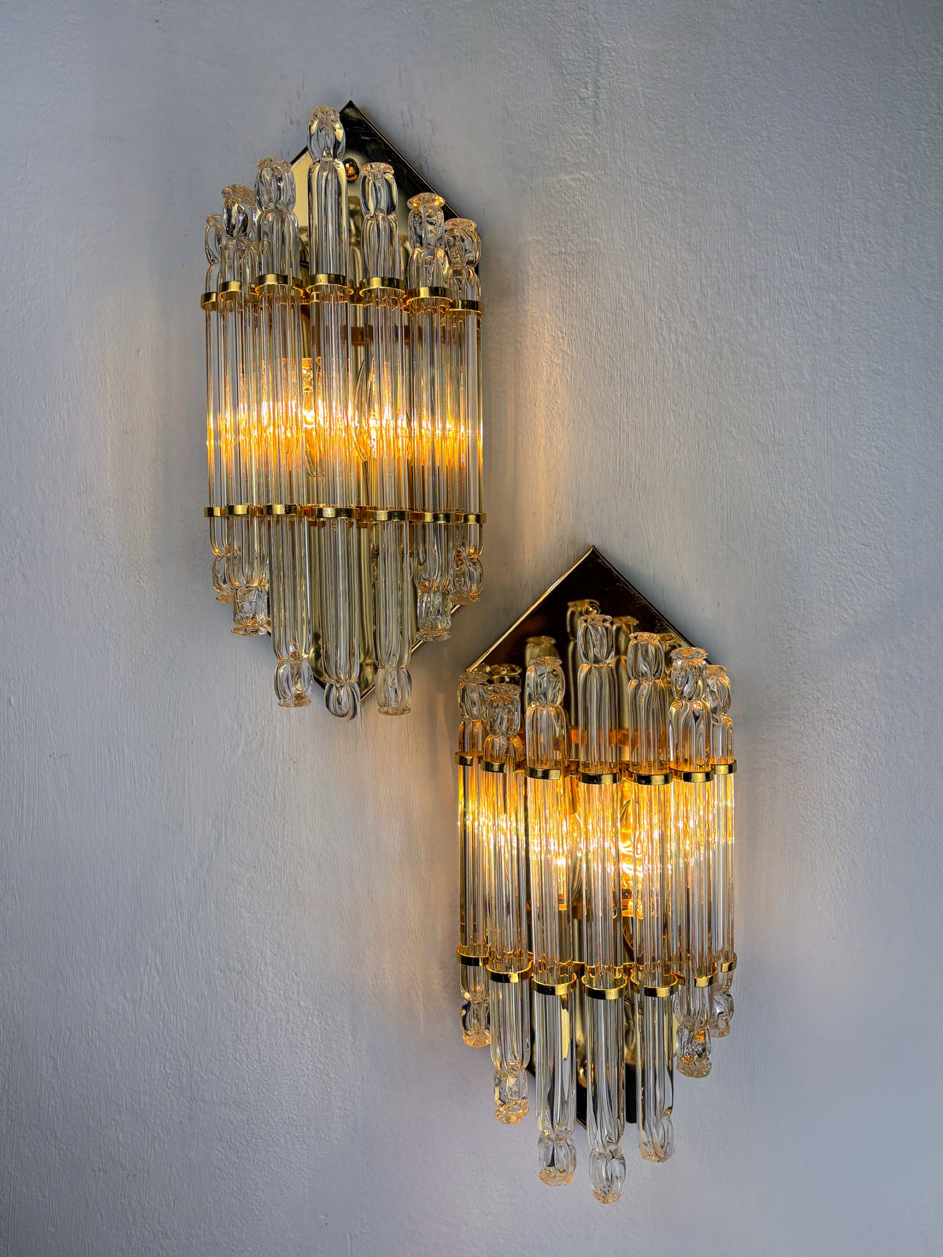 Pair of Venini wall lights, Murano cut glass, Circa 1970's, Italy
