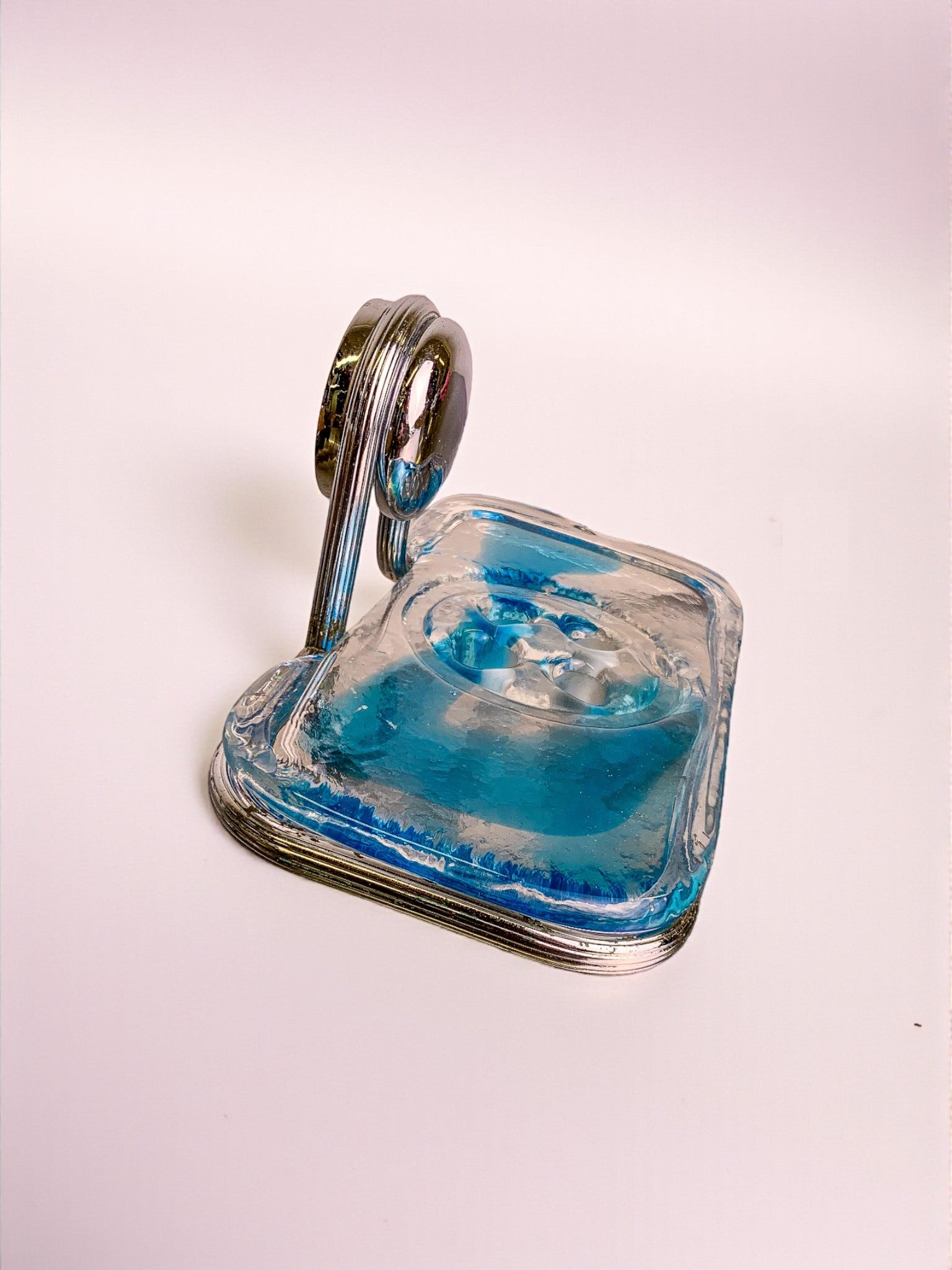 Mazzega Clear & Blue Murano Glass Soap Dish, Italy, 1970s