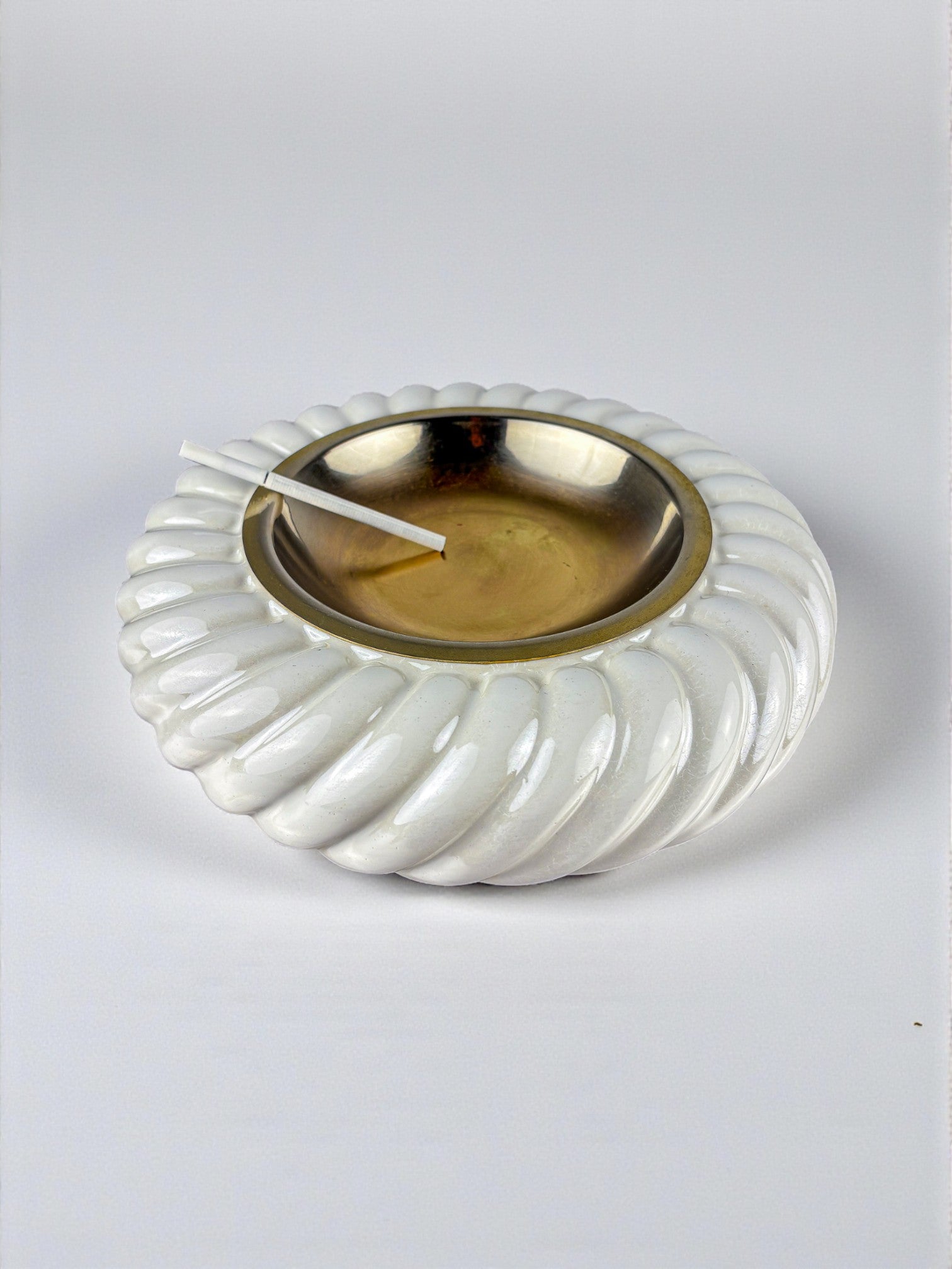 Tommaso Barbi Ceramic & brass vide-poches, signed, Italy, 1970's