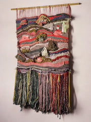 Textured macrame wall hanging, wool, Spain, Circa 1970s