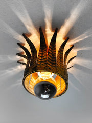Sun Ceiling Light by Ferro Arte in Gilt Metal and Gold Leaf, Spain, 1960s