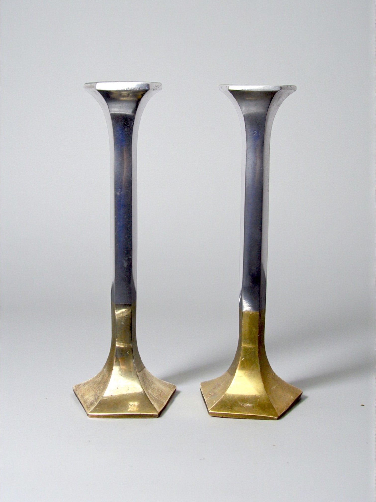Pair of brutalist candlesticks by david marshall, 1980, spain
