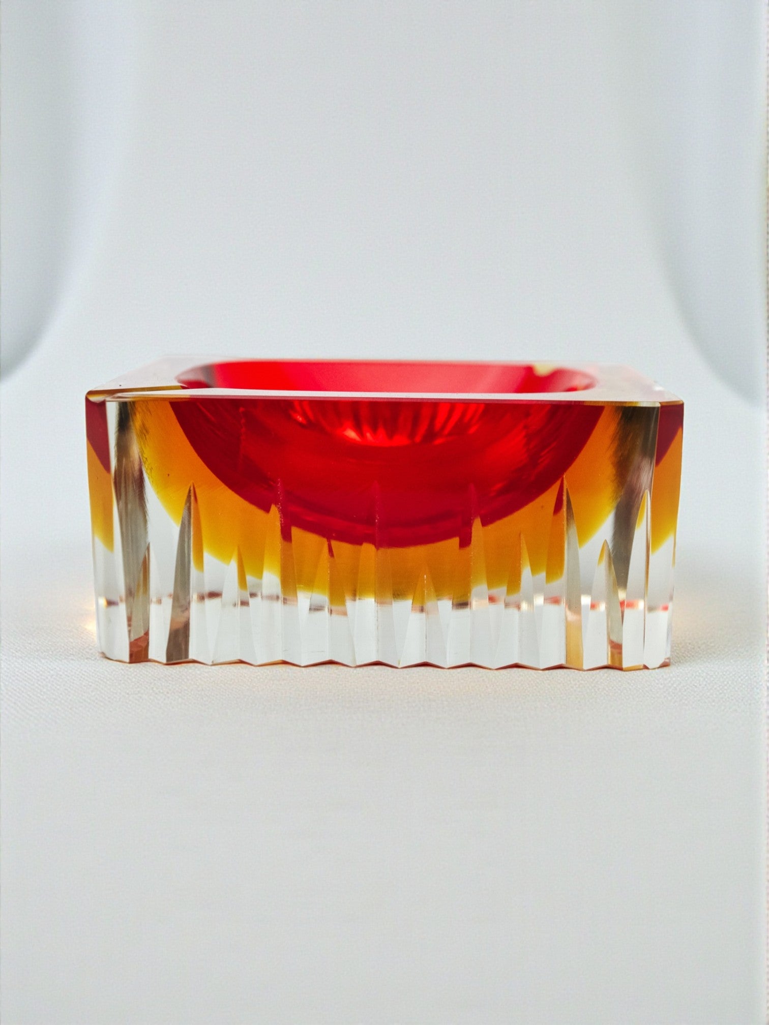 Red and yellow cubic Sommerso ashtray by Seguso, Murano, Italy, 1970