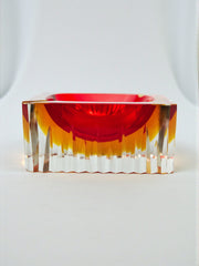 Red and yellow cubic Sommerso ashtray by Seguso, Murano, Italy, 1970