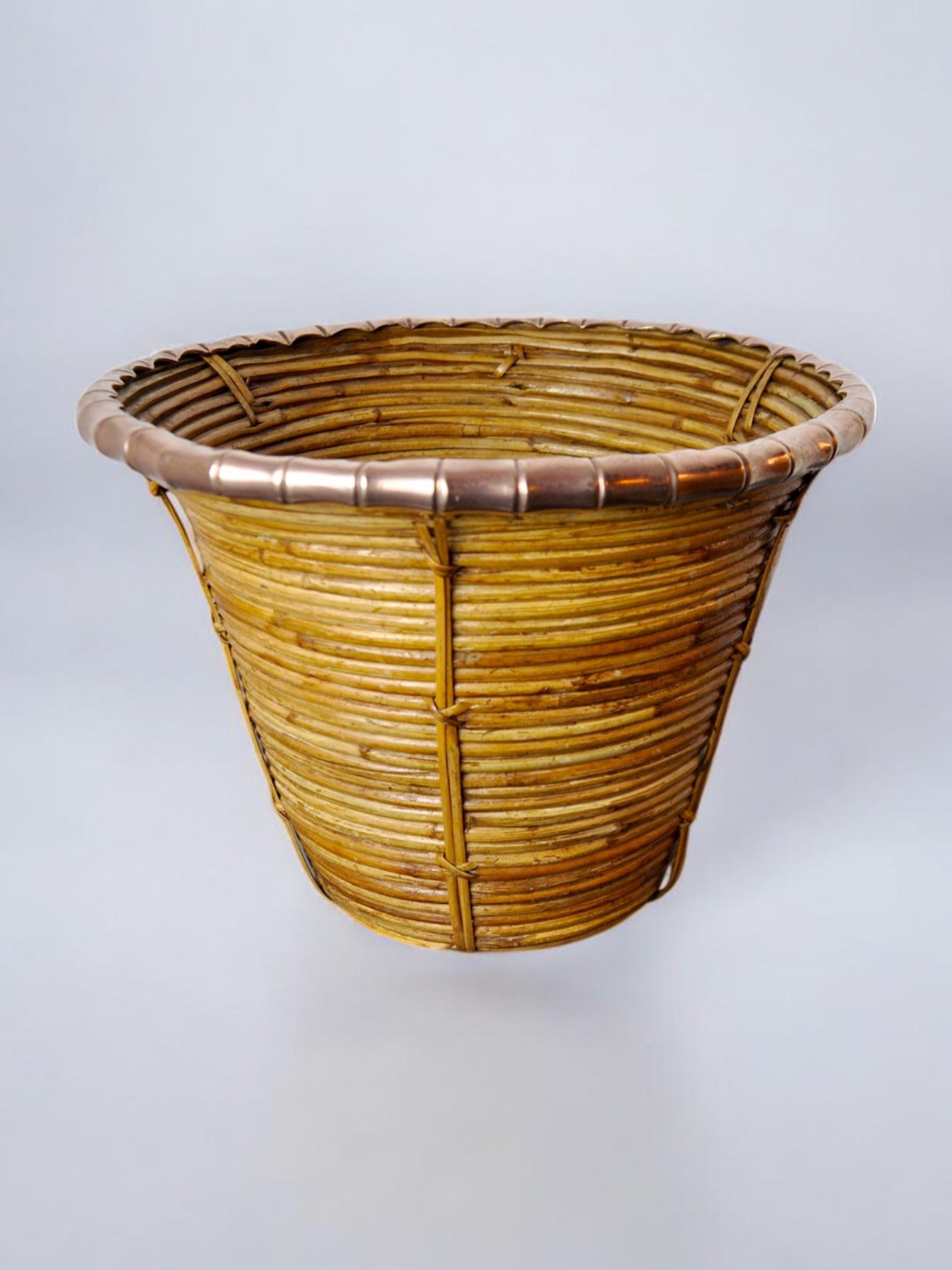 Rattan and copper magazine rack, Italy, 1970s – Malamar Studio
