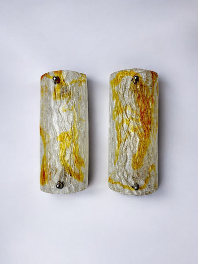 Pair of Mazzega sconces, orange Murano blown glass, Italy, 1960